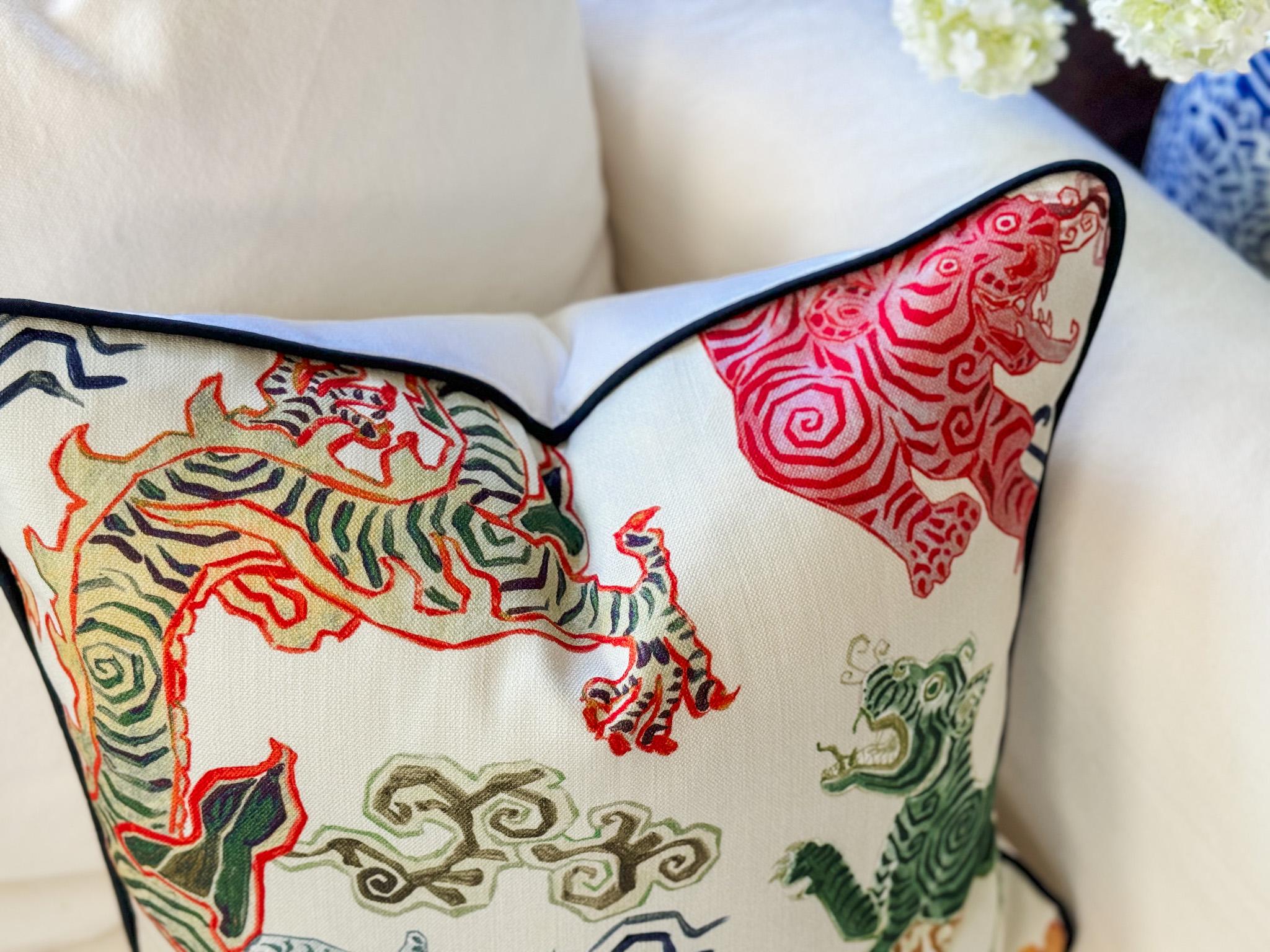 Hamilton Himalaya Natural Tigers & Dragons Pillow Cover - Chinoiserie Decor