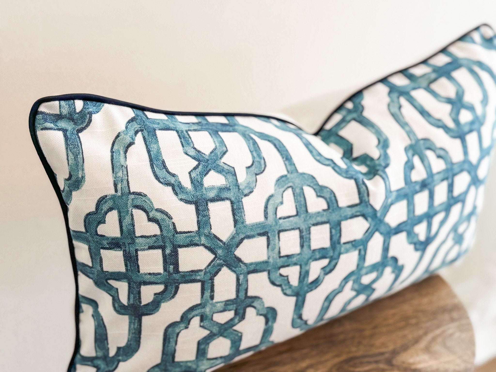 Blue Lattice Trellis Pillow Cover - Chinoiserie Decor