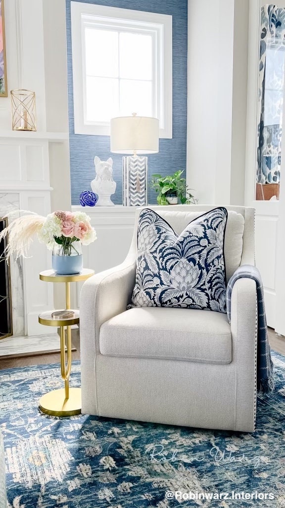 Serena and Lily Vintage Indigo Artichoke Floral Pillow Cover - Coastal Grandmillennial Decor