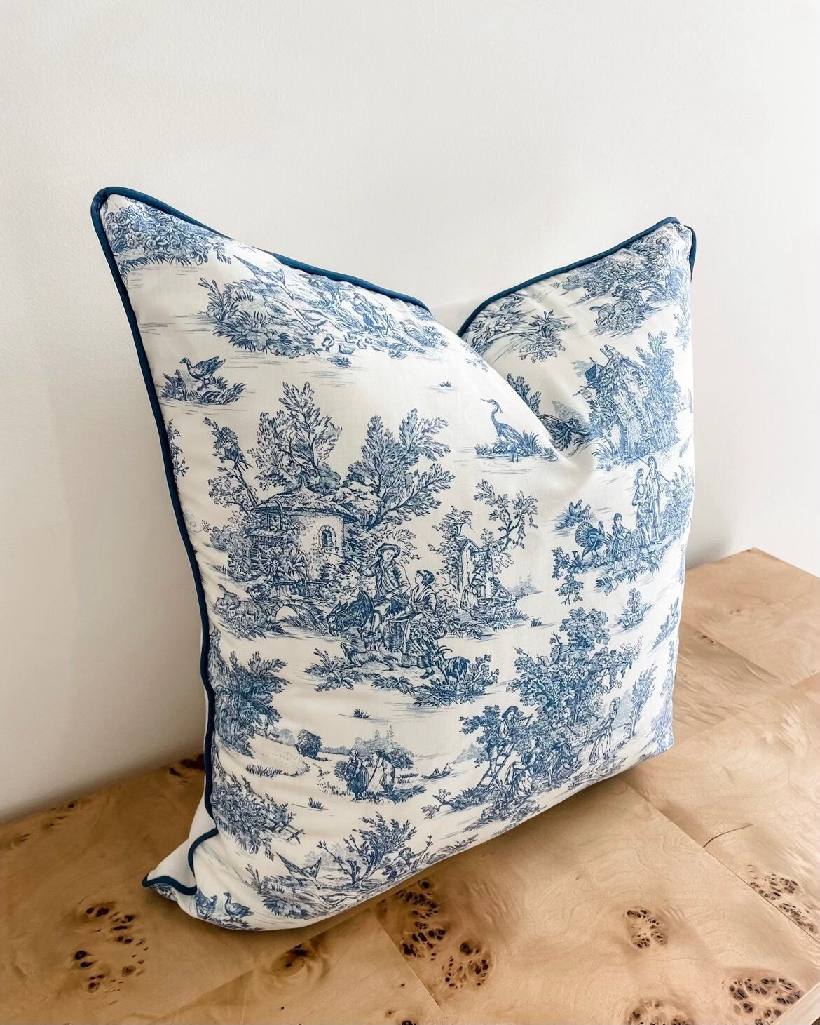 Blue Toile De Jouy Pillow Cover - French Country Farmhouse Decor