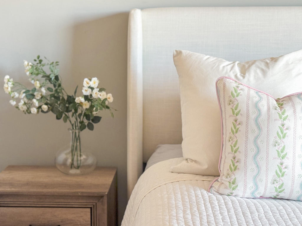 Danika Herrick Pink Vines Floral Pillow Cover in Performance Linen - Grandmillenial Decor