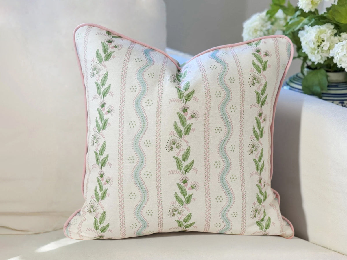 Danika Herrick Pink Vines Floral Pillow Cover in Performance Linen - Grandmillenial Decor