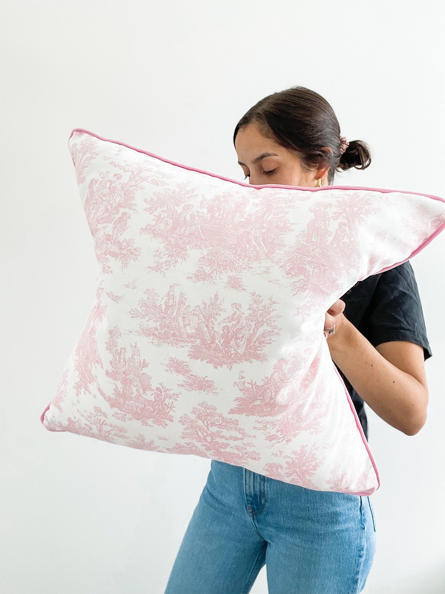 Pink Toile De Jouy Pillow Cover -  Farmhouse Decor