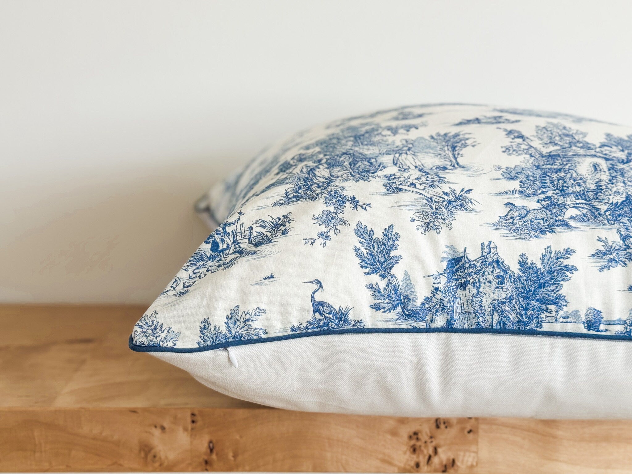 Blue Toile De Jouy Pillow Cover - French Country Farmhouse Decor