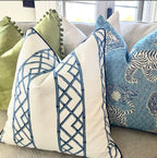 Ballard Reva Blue Bamboo Lattice Pillow Cover - Chinoiserie Grandmillenial Decor