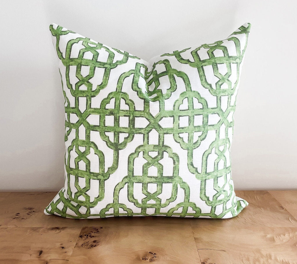 Imperial Jade Trellis Pillow Cover - Chinoiserie Grandmillennial Decor