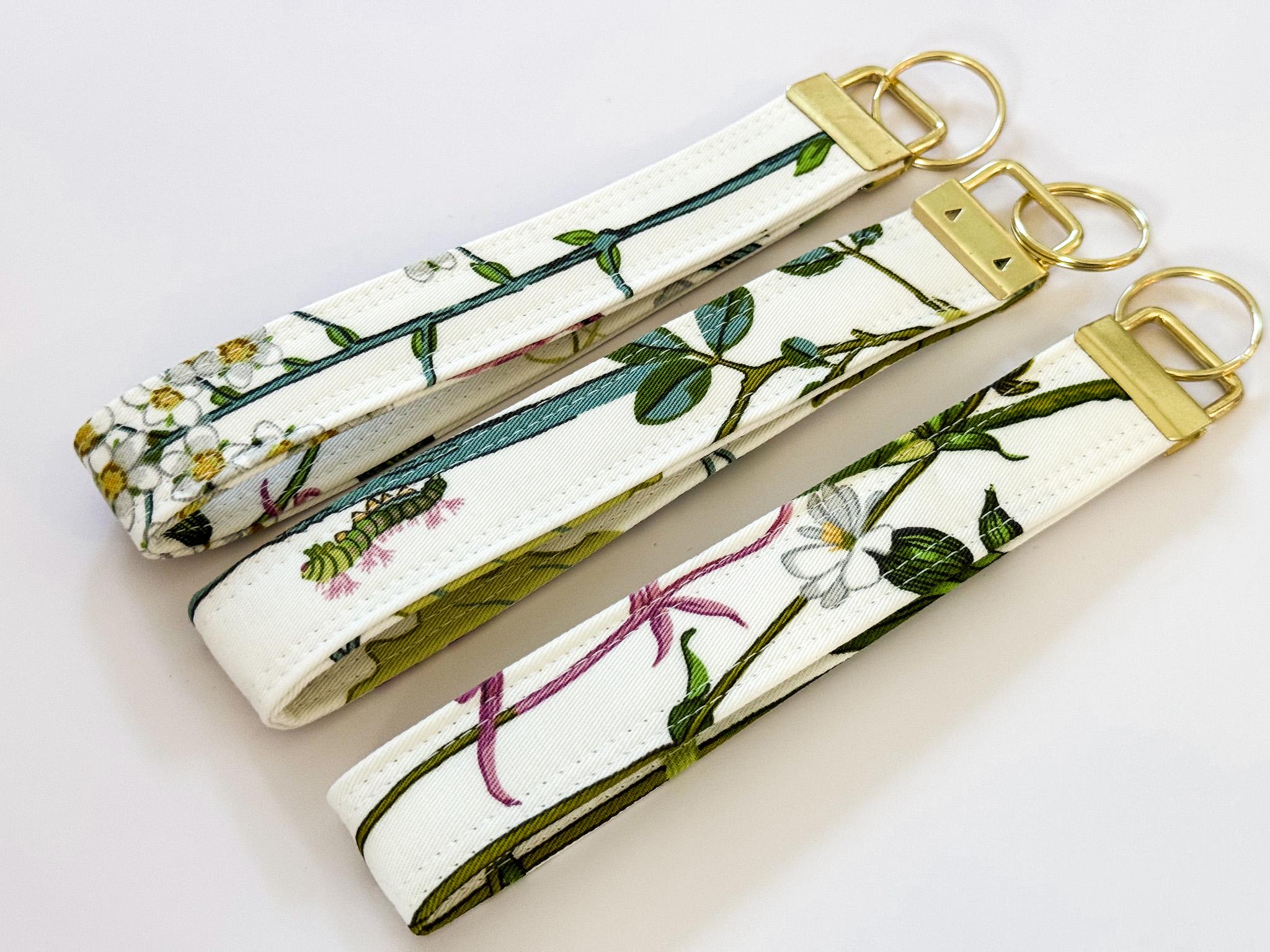 Floral Fabric Keychain Wristlet: Ballard Designs Gold Key Fob