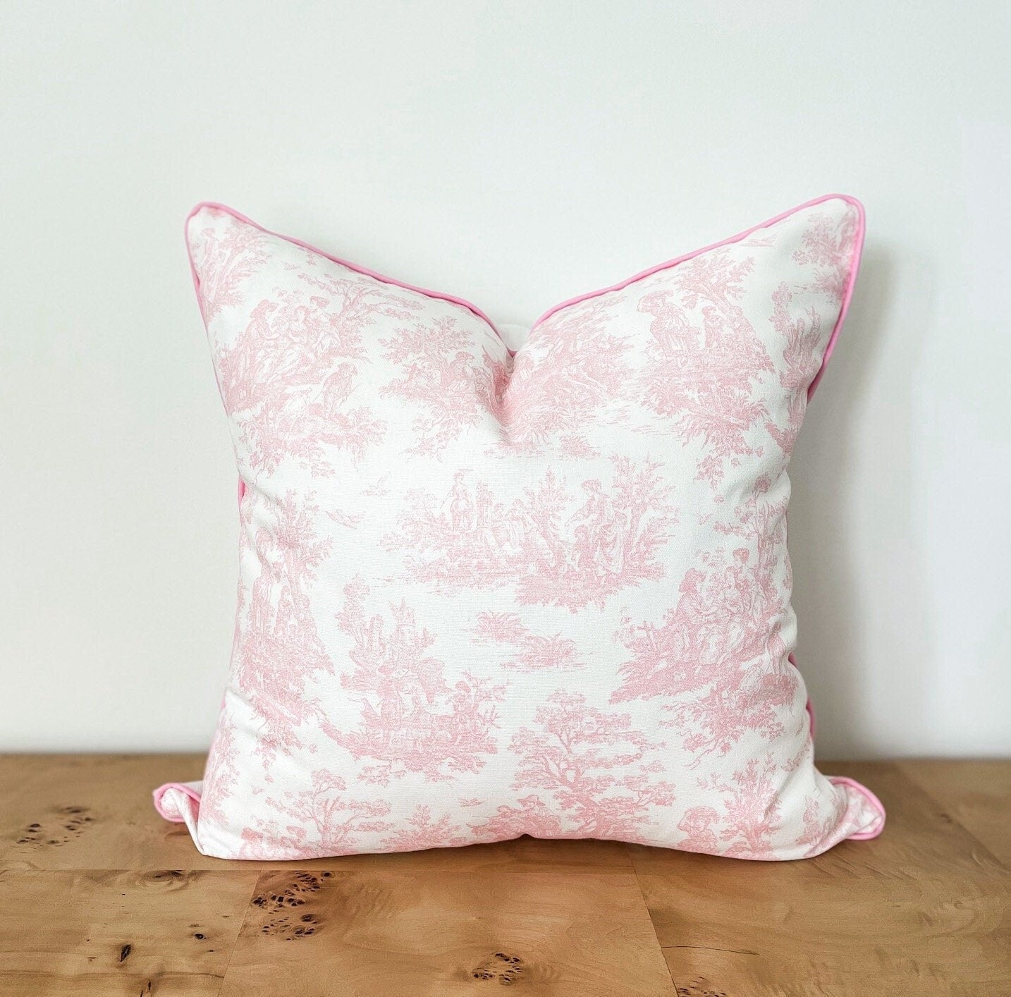 Pink Toile De Jouy Pillow Cover -  Farmhouse Decor