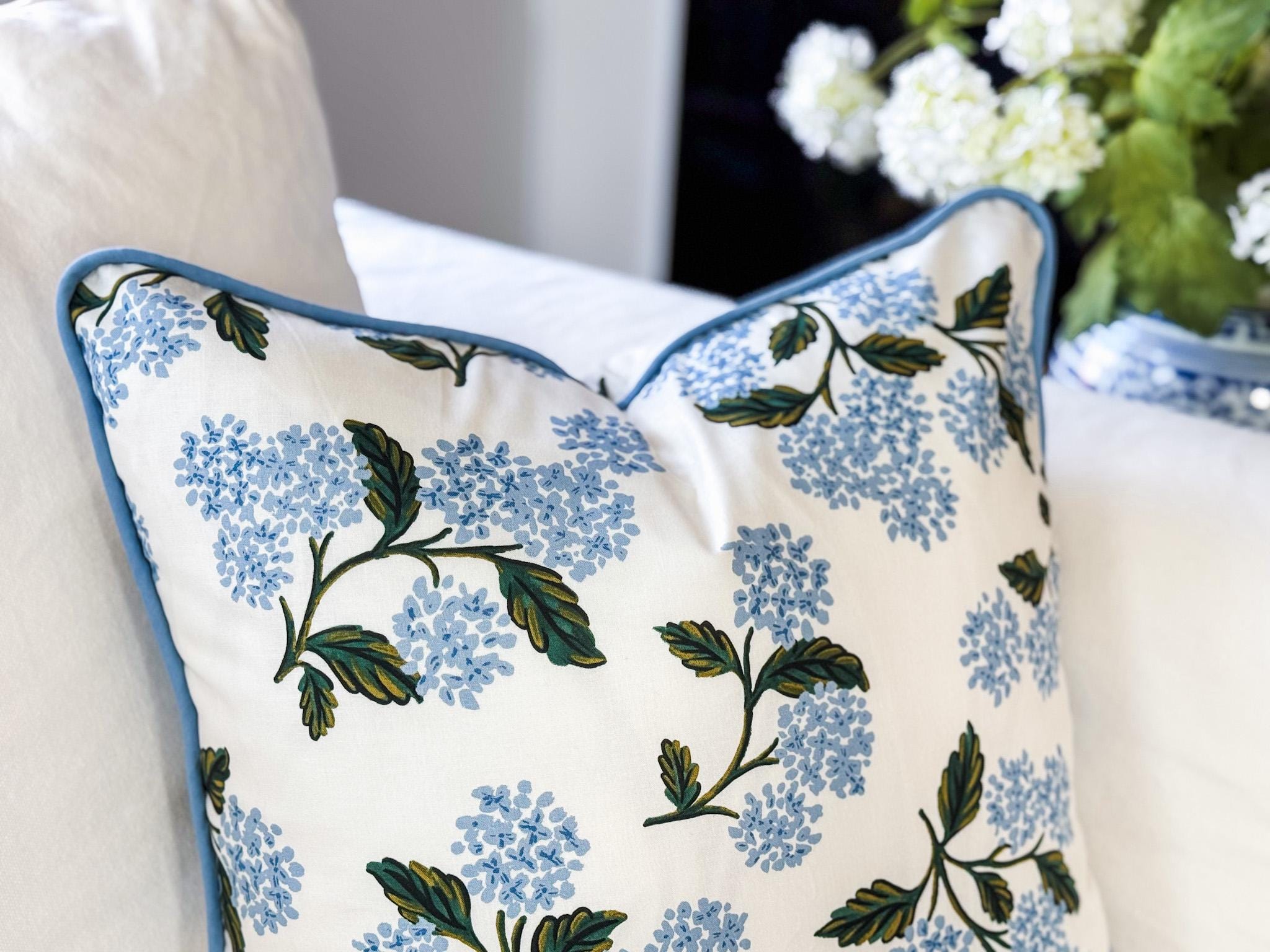 Rifle Paper Co. Hydrangea Floral Pillow Cover in White - Grandmillennial Decor