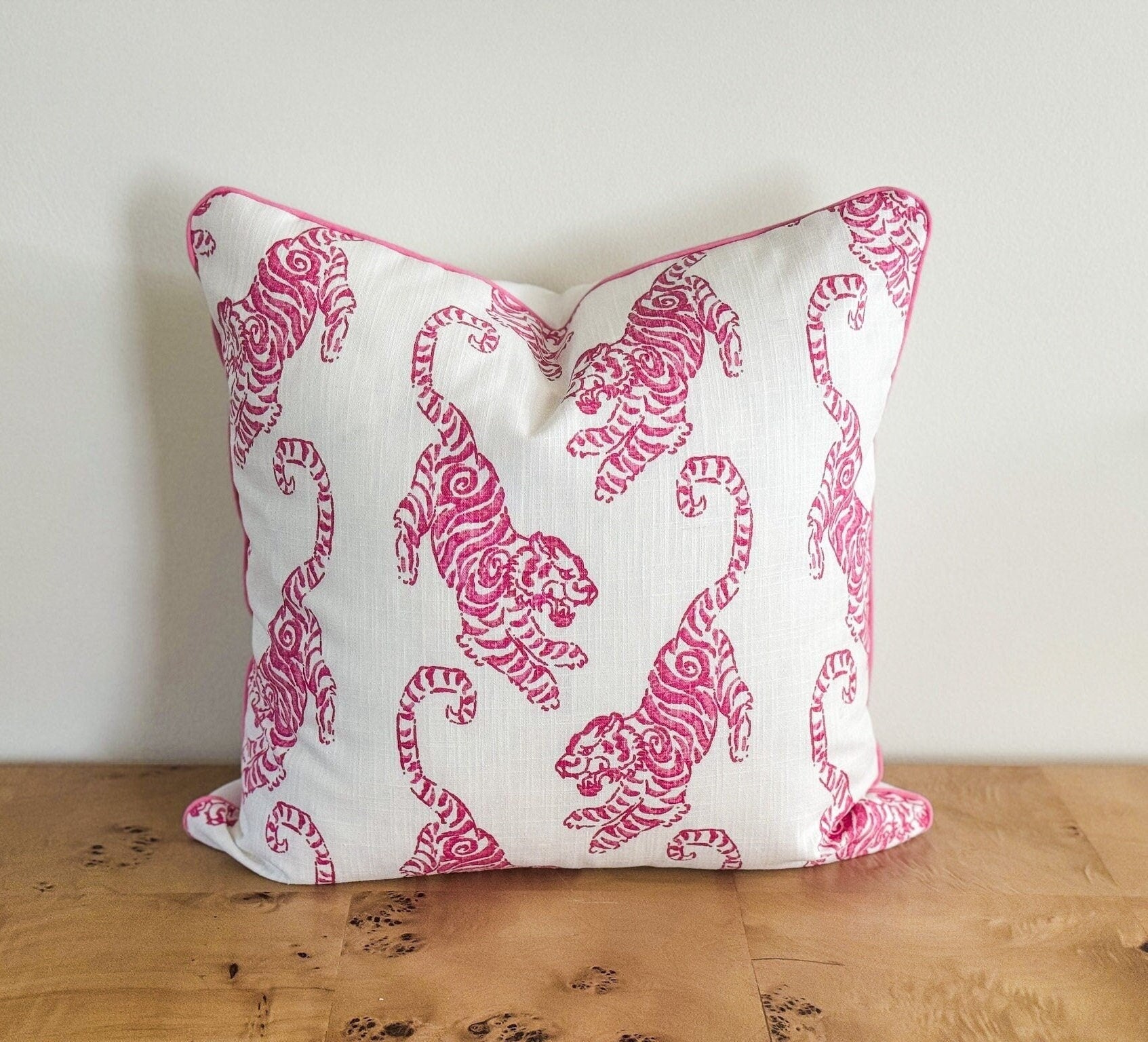 Pink Jaguar Block Print Pillow Cover - Chinoiserie Decor