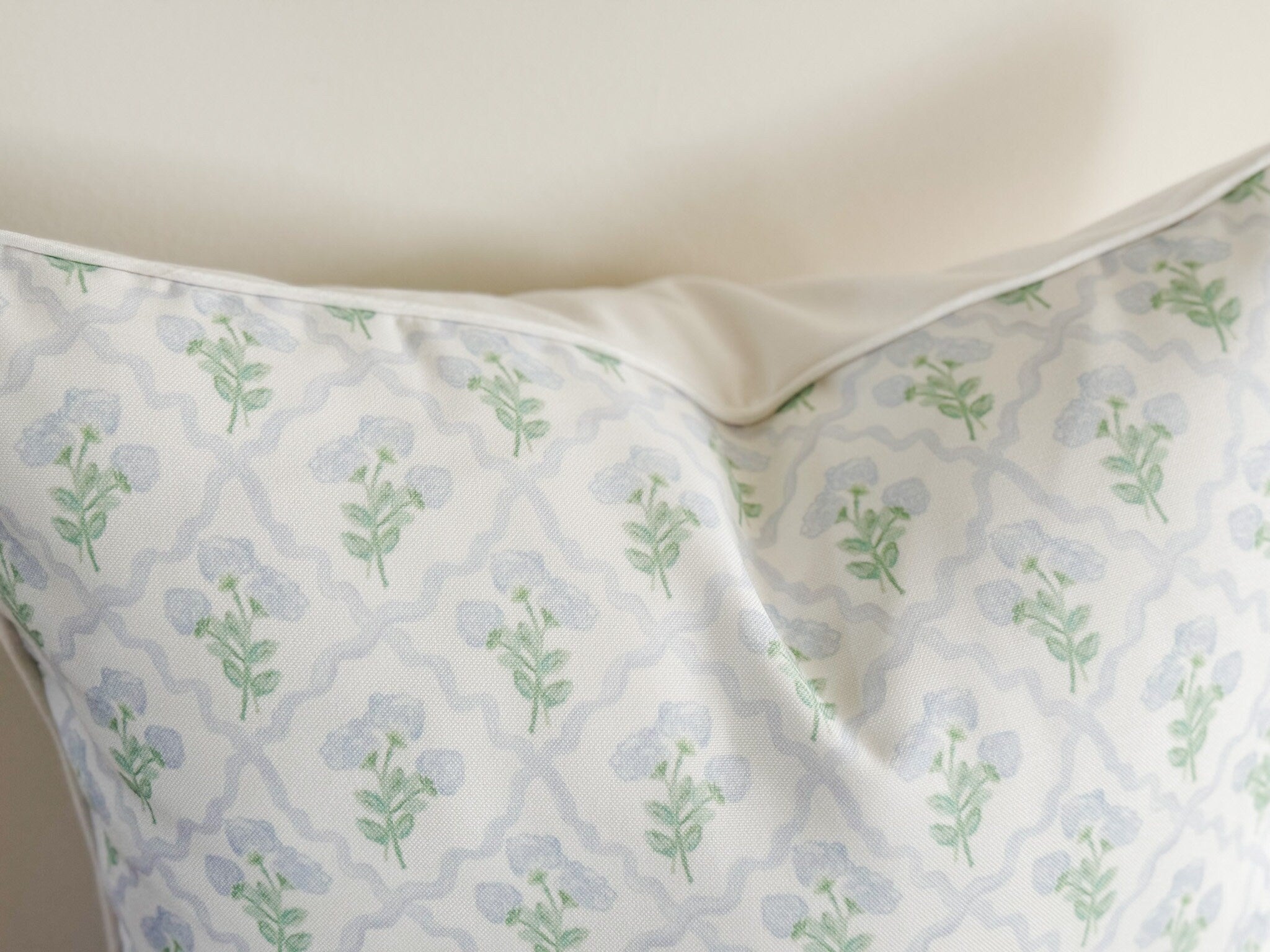Watercolor Hydrangea Blue Floral Pillow Cover - Grandmillennial Decor
