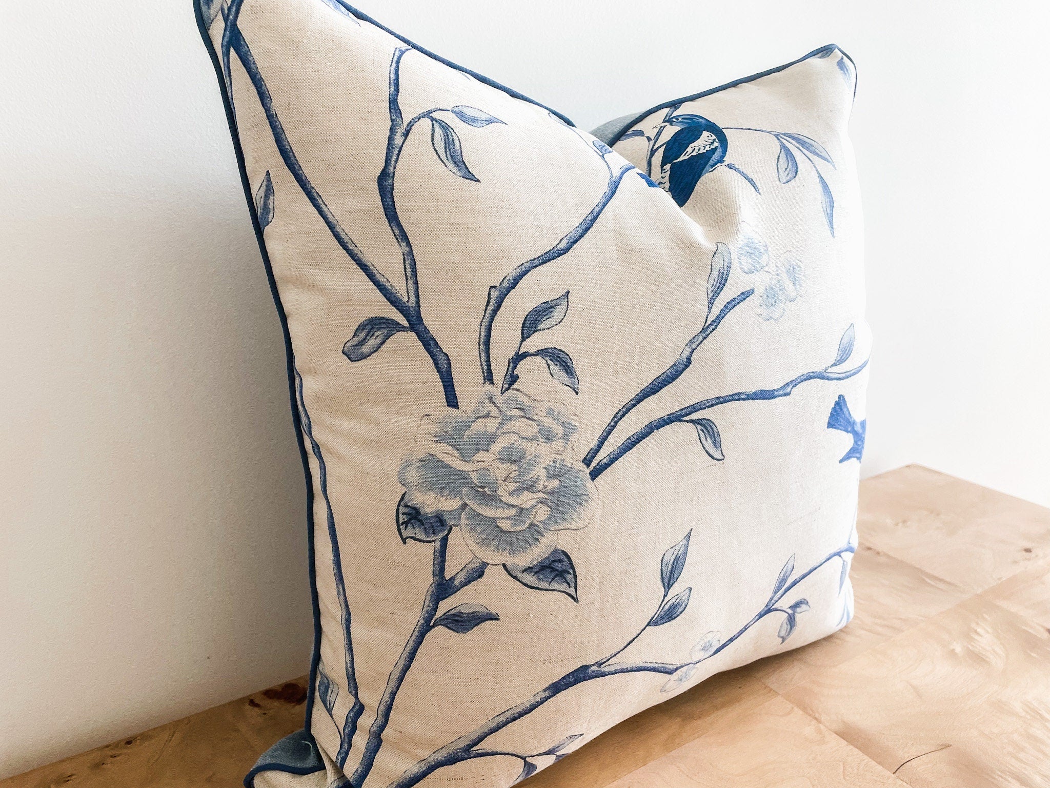 Vern Yip Natural Blue Floral Pillow Cover - Chinoiserie Decor