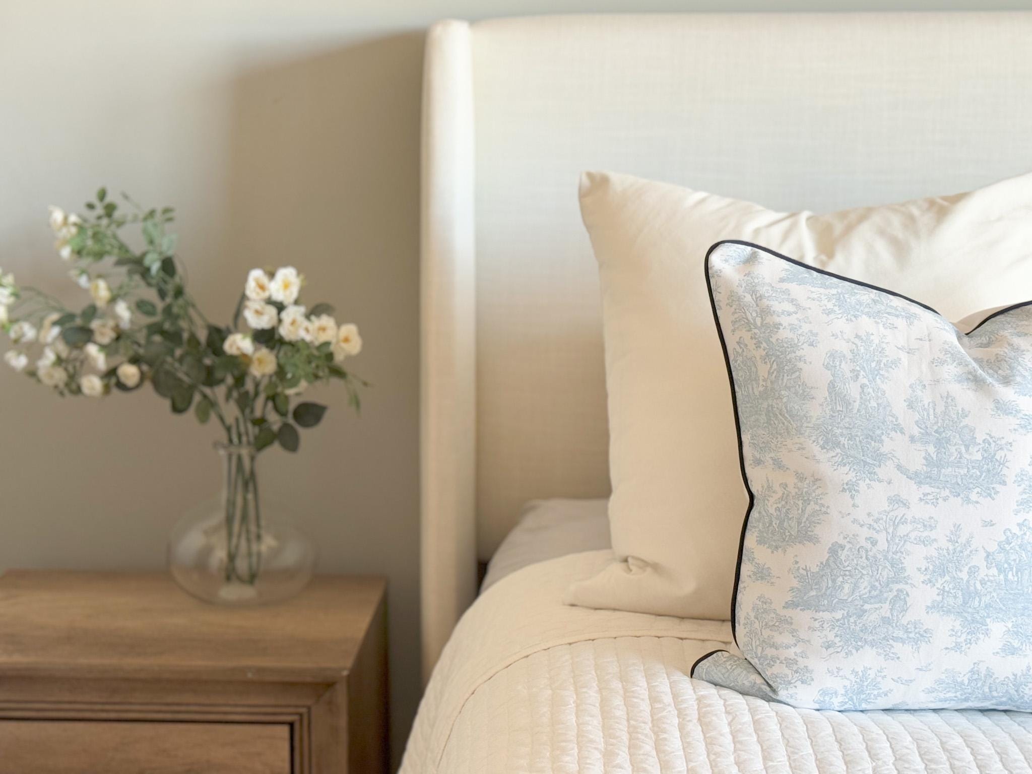 Light Blue Toile Pillow Cover - Farmhouse Cottage Decor