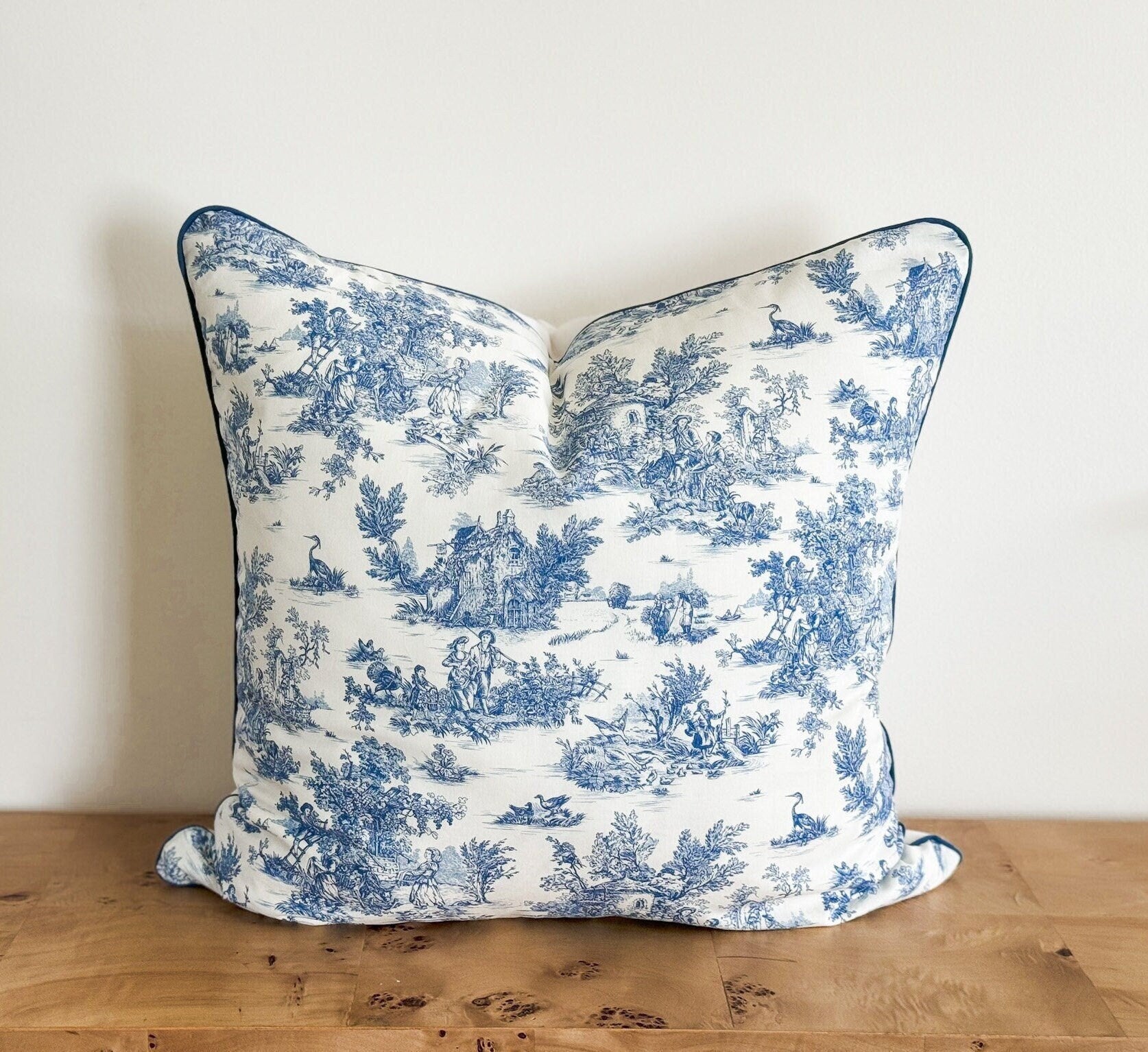 Blue Toile De Jouy Pillow Cover - French Country Farmhouse Decor