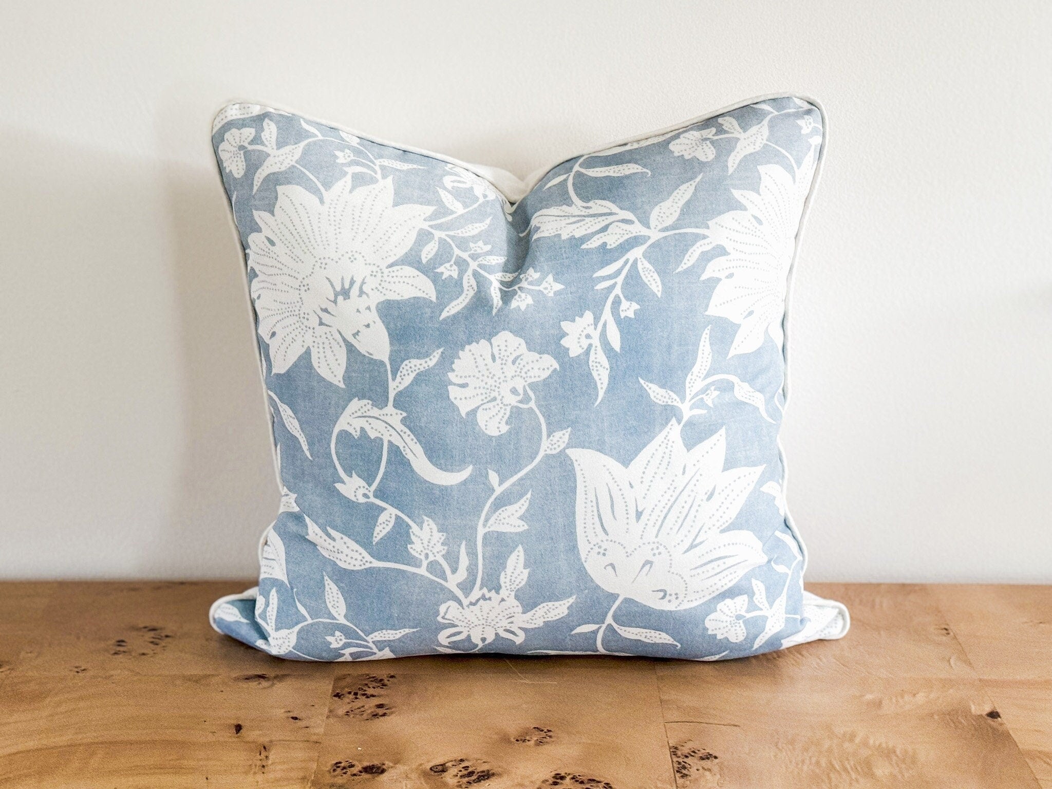 Serena & Lily Blue Deauville Floral Indoor Outdoor Pillow Cover - Coastal Grandmillenial Decor