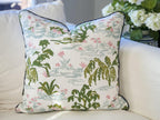 Pink & Green Toile Pillow Cover - Grandmillennial Chinoiserie Decor