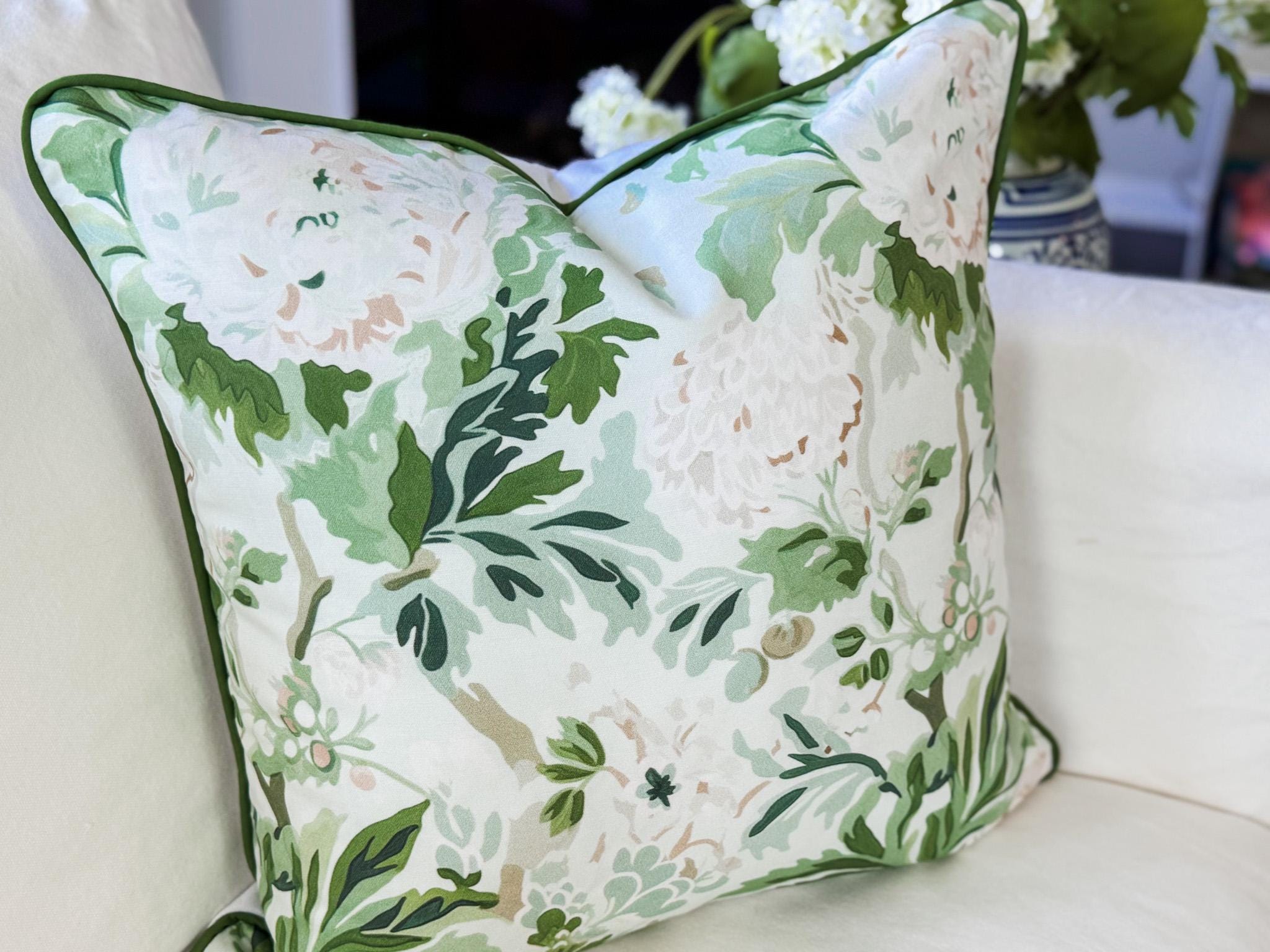 Whitney English British Enigma Green White Floral Pillow Cover - Grandmillenial Decor