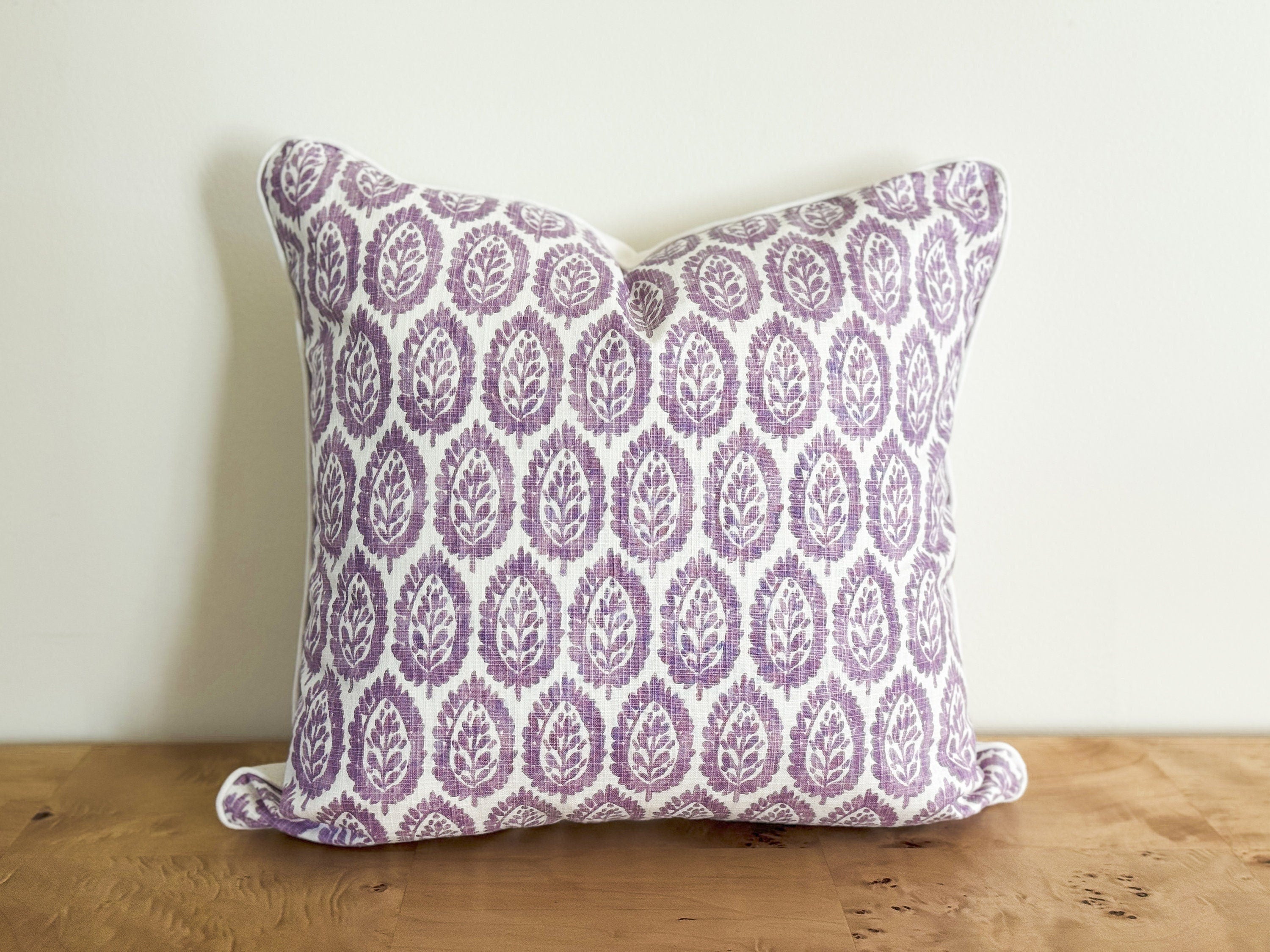 Purple Paisley Floral Block Print Pillow Cover - Farmhouse Decor