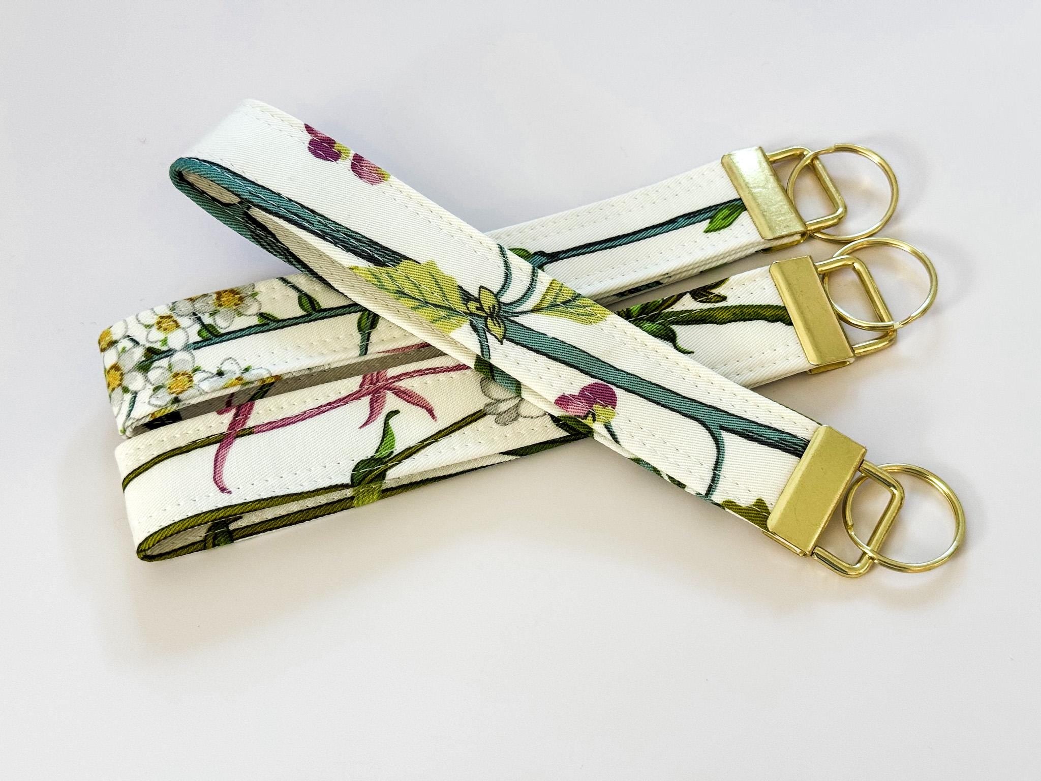 Floral Fabric Keychain Wristlet: Ballard Designs Gold Key Fob