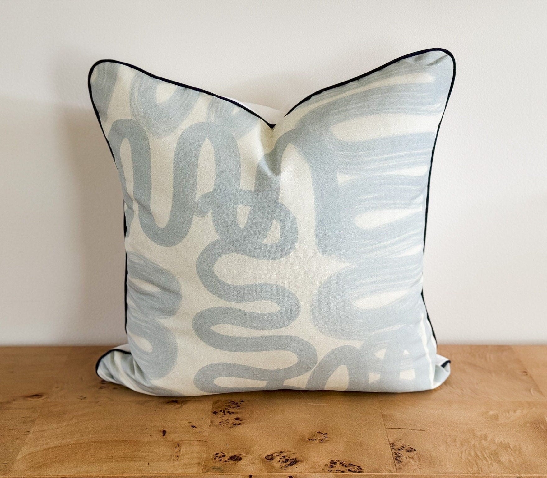 Danika Herrick Blue Squiggle Abstract Pillow Cover - Grandmillennial Decor