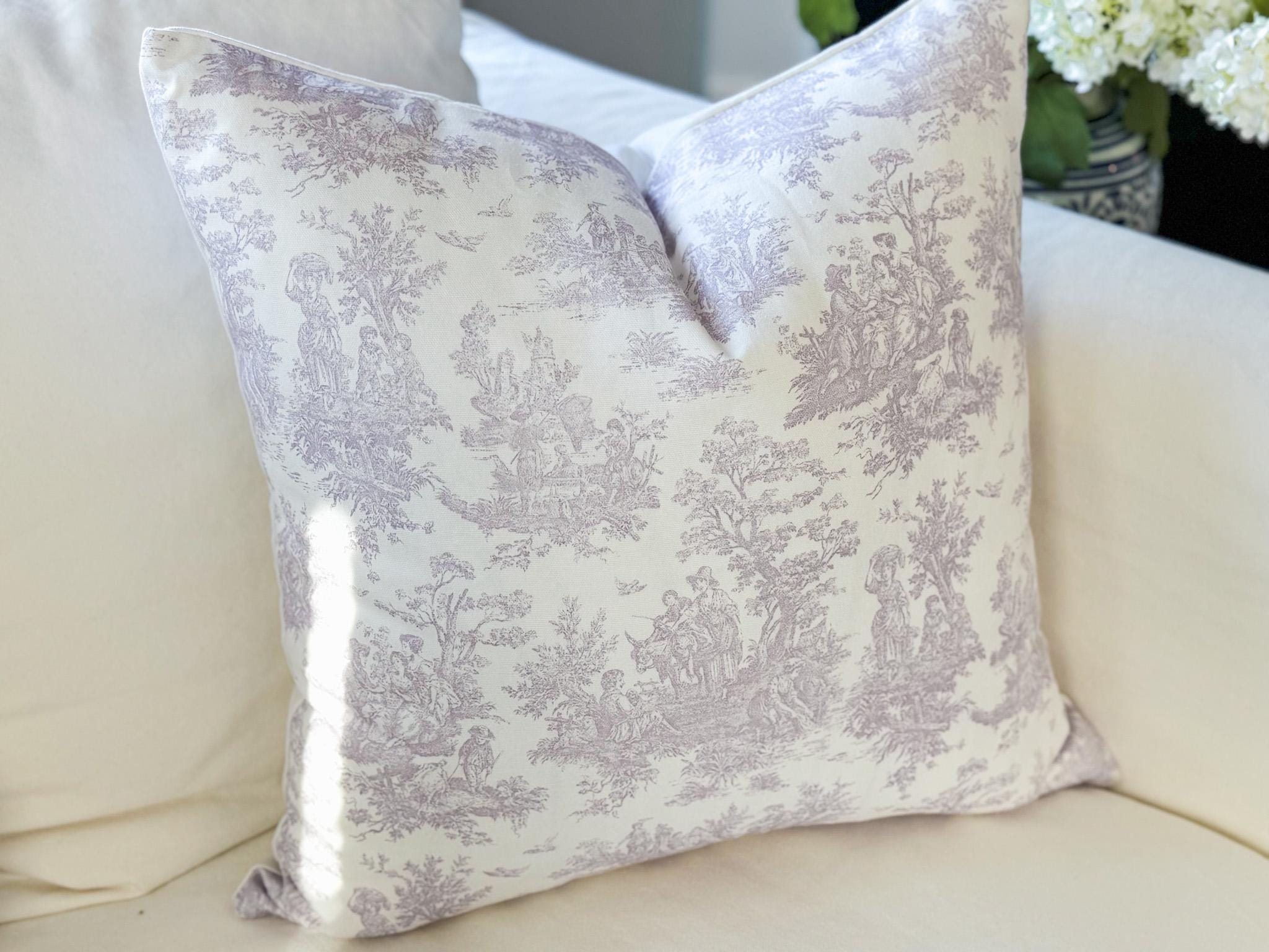 Purple Toile Pillow Cover - Farmhouse Cottagecore Decor