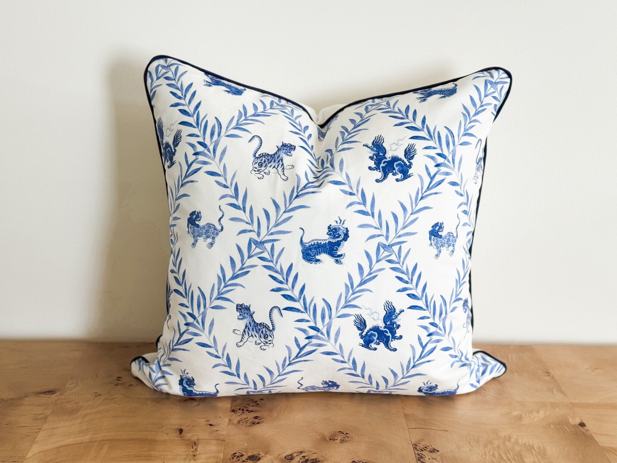 Danika Herrick Little Blue Beasties Pillow Cover - Chinoiserie Grandmillennial Decor