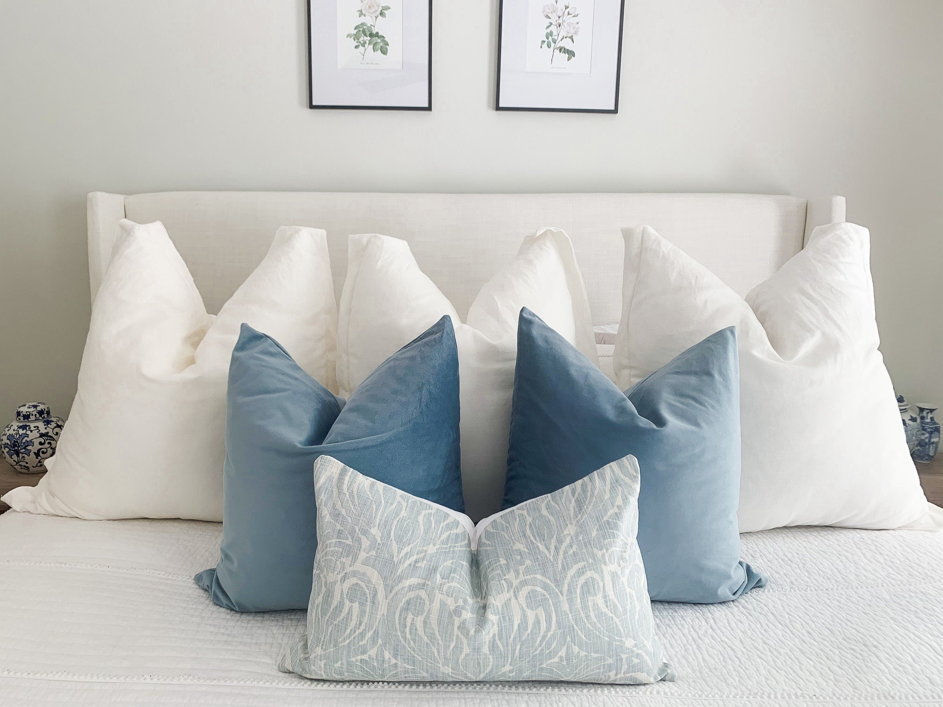 Blue Paisley Floral Pillow Cover - Modern Farmhouse Decor