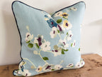 Blue Linen Floral Pillow Cover - Grandmillennial Decor