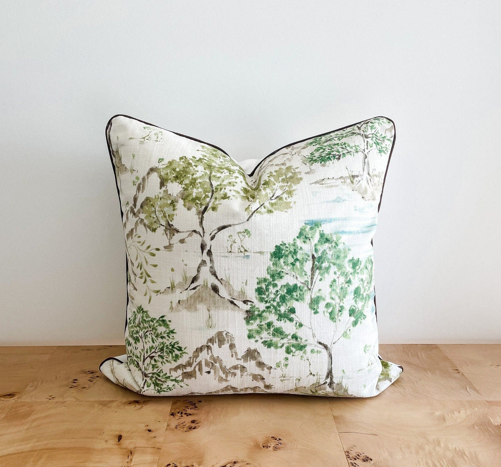 Ballard Glenna Beige Toile Pillow Cover - Chinoiserie Decor
