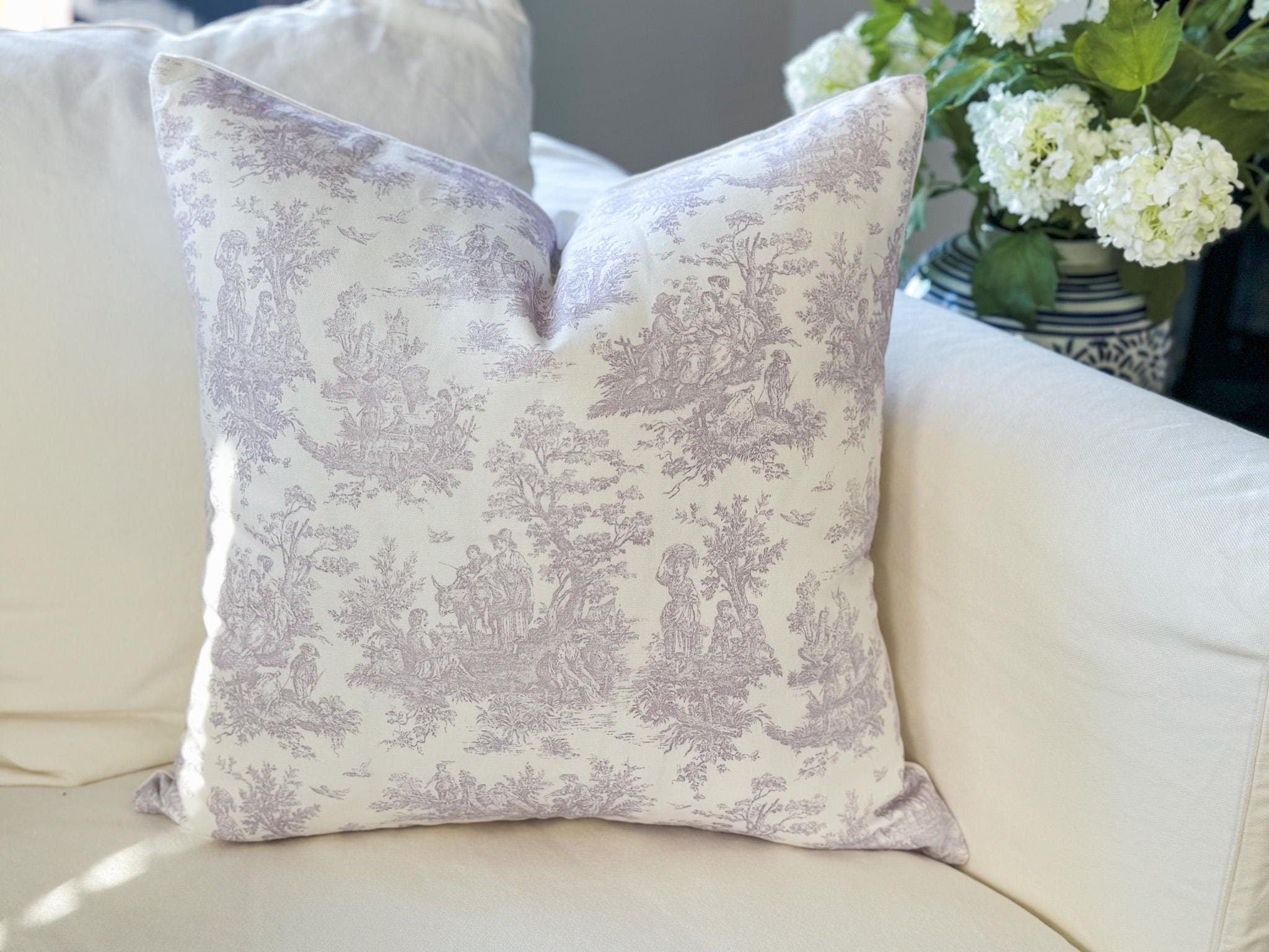 Purple Toile Pillow Cover - Farmhouse Cottagecore Decor