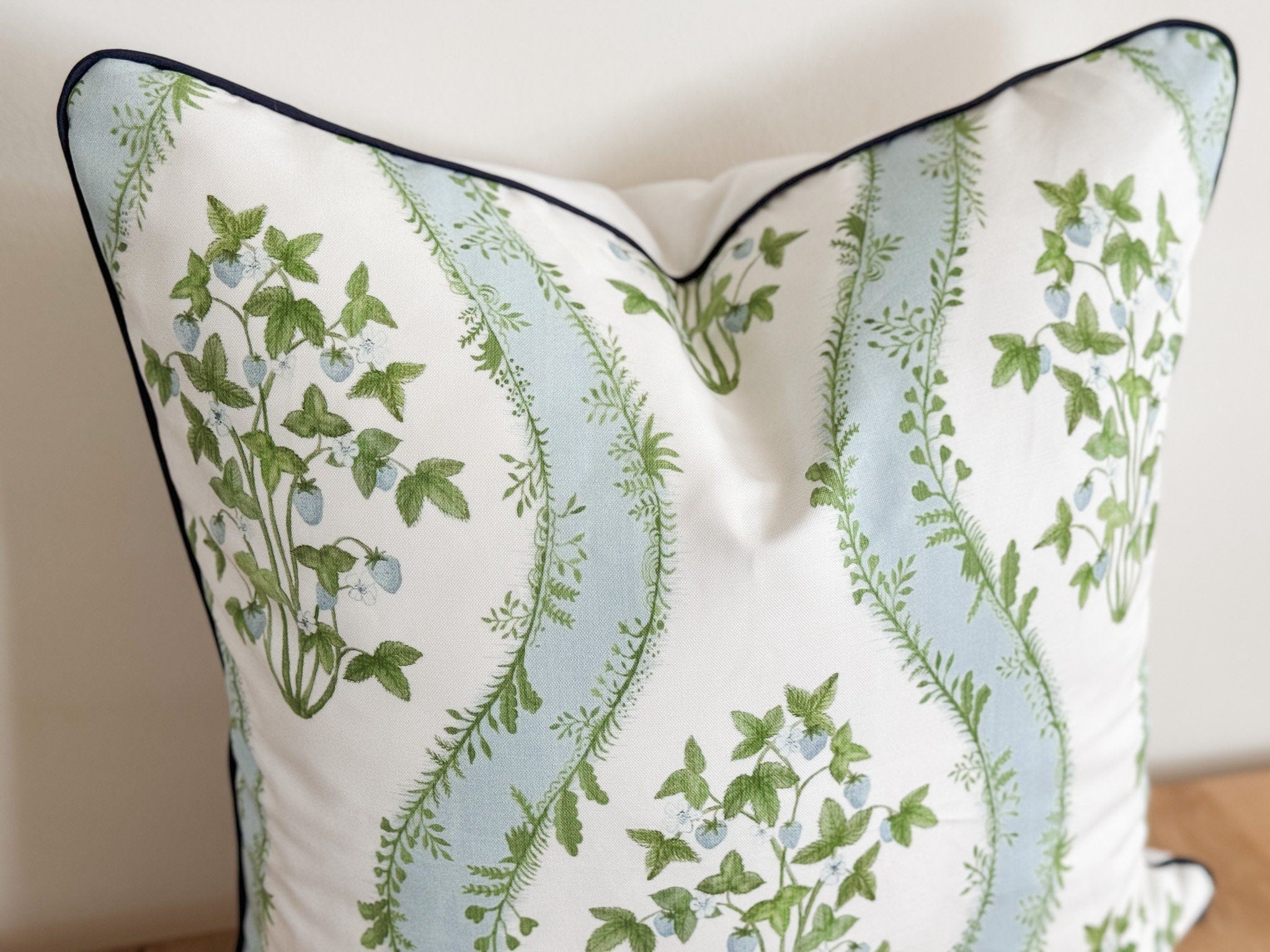 Danika Herrick Strawberry Stripe Floral Pillow Cover - Grandmillennial Decor
