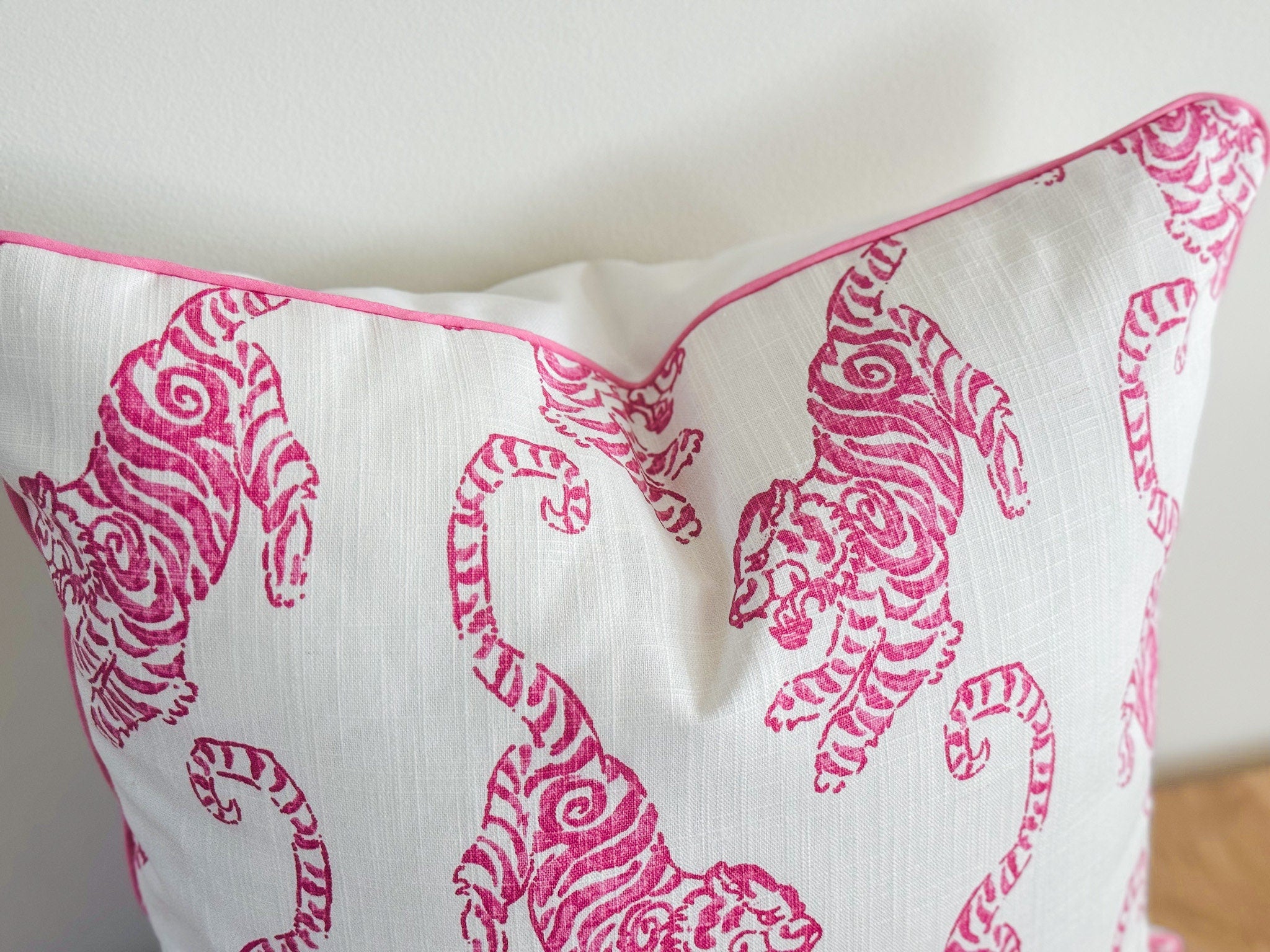 Pink Jaguar Block Print Pillow Cover - Chinoiserie Decor