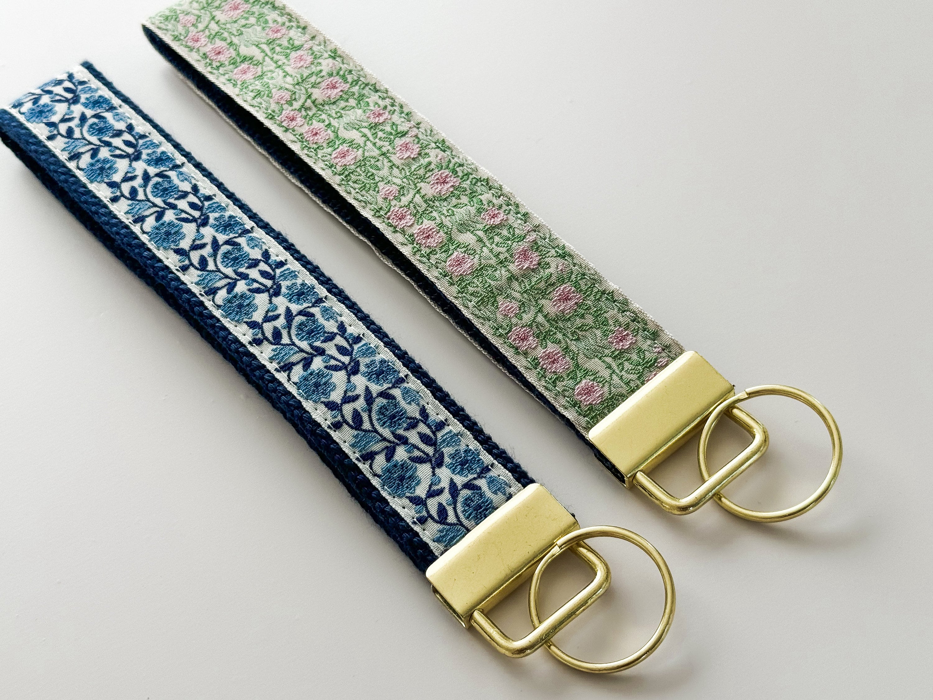 Embroidered Floral Trim Keychain - Gold Wristlet Key Fob