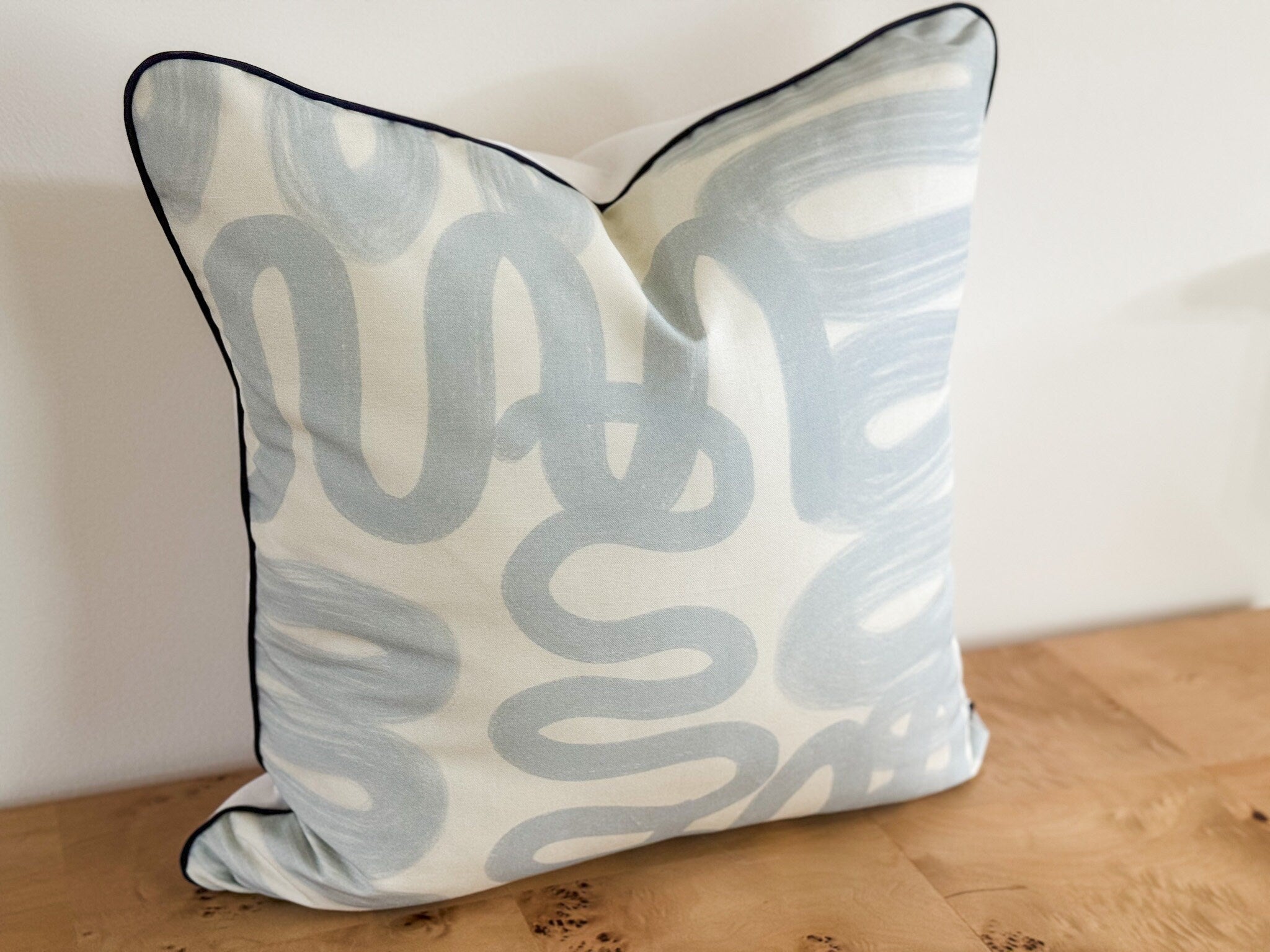 Danika Herrick Blue Squiggle Abstract Pillow Cover - Grandmillennial Decor