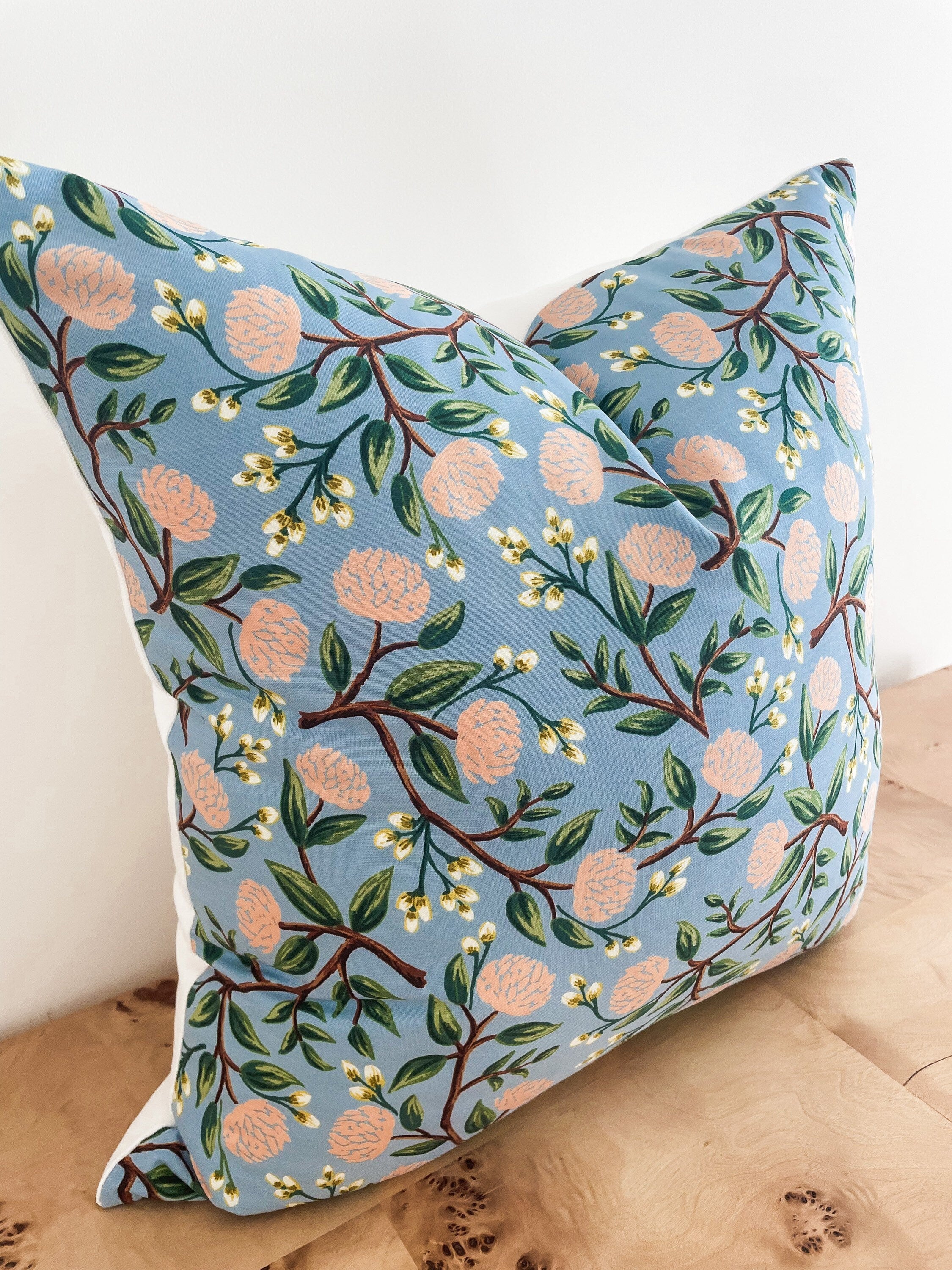 Rifle Paper Co. Blue Wildwood Peony Floral Pillow Cover - Farmhouse Decor