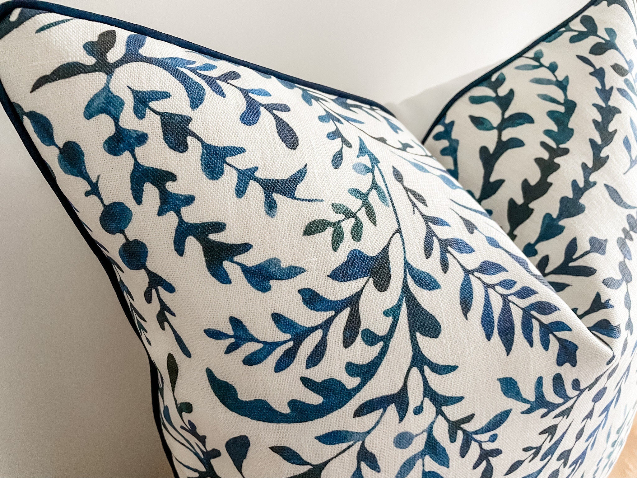 Serena & Lily Navy Priano Floral Pillow Cover - Coastal Grandmillenial Decor