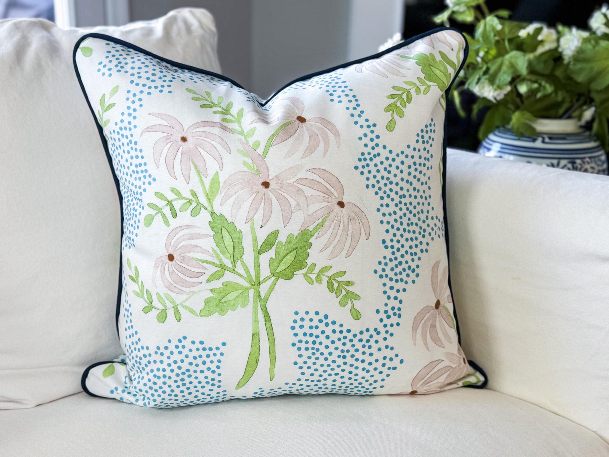 Danika Herrick Pearl's Bouquet Floral Pillow Cover - Coastal Grandmillenial Decor