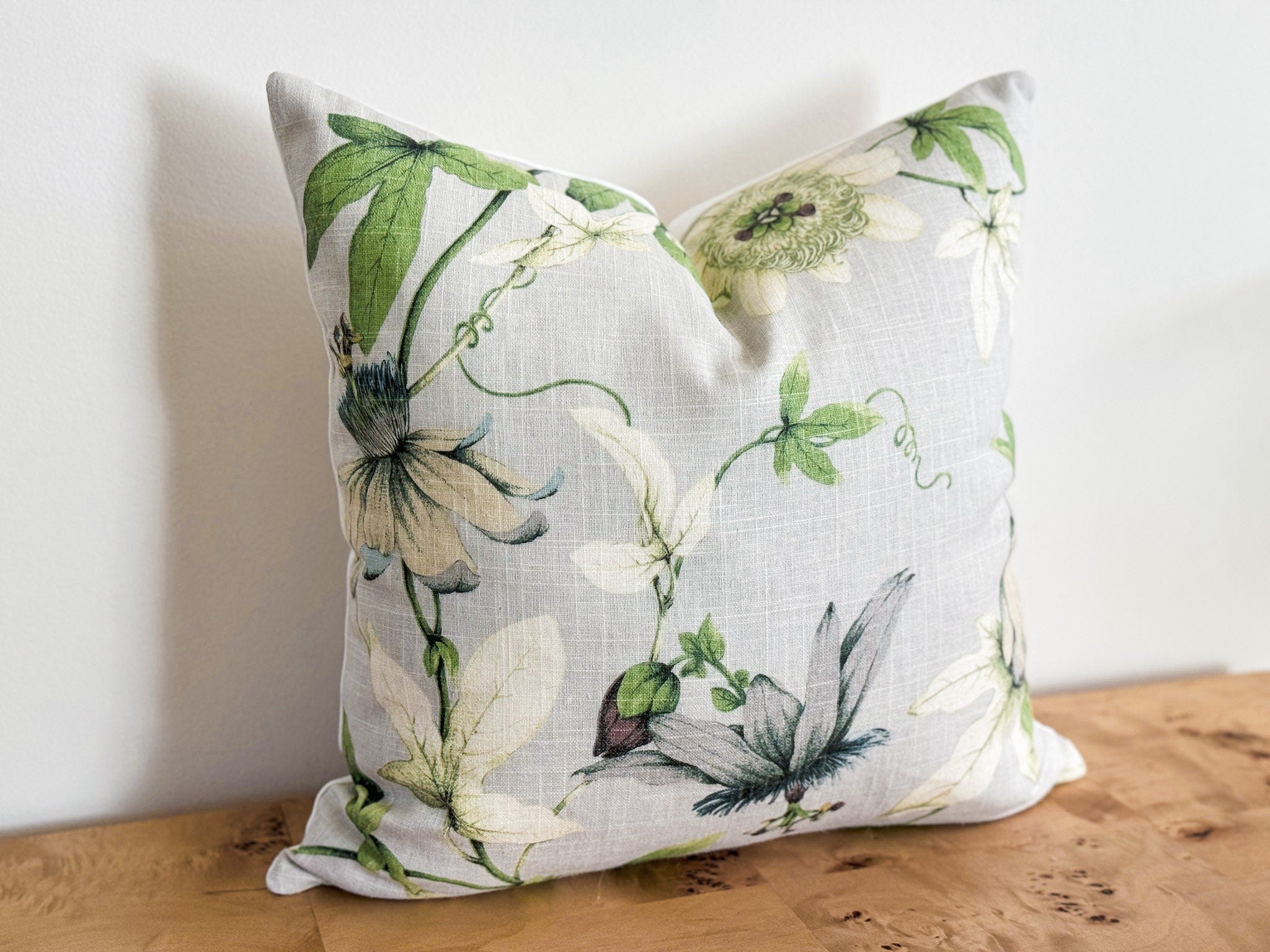 Ballard Design Lottie Gray Floral Pillow Cover - Grandmillenial Decor