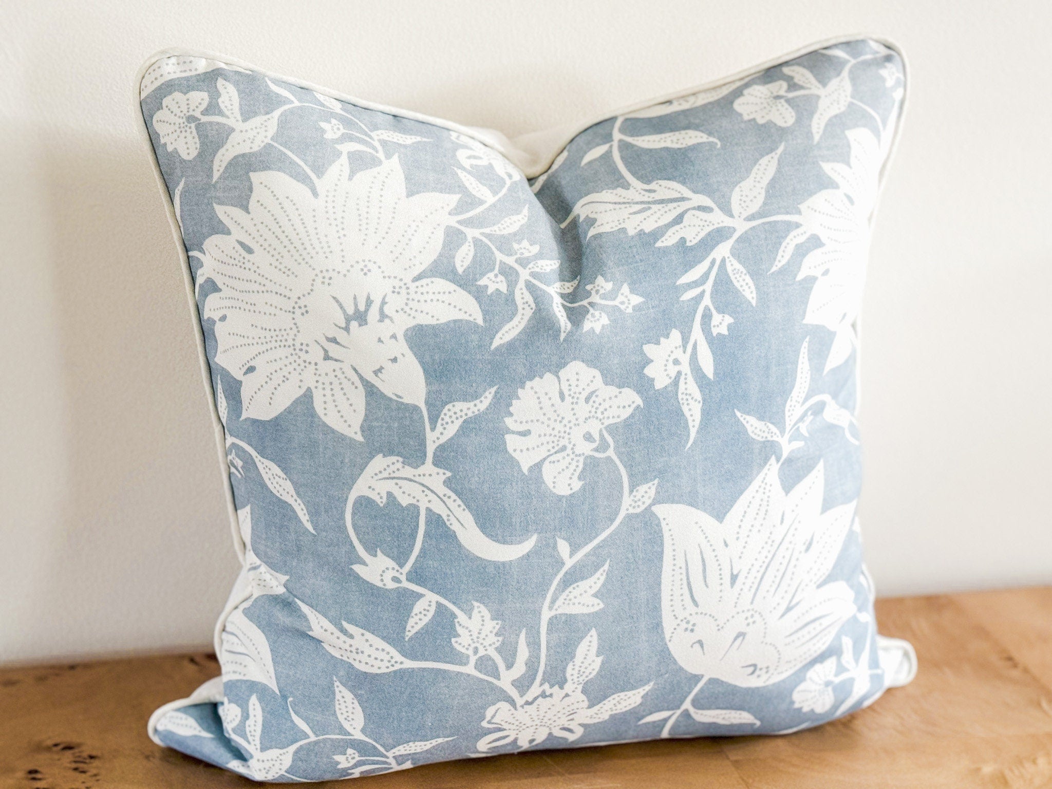 Serena & Lily Blue Deauville Floral Indoor Outdoor Pillow Cover - Coastal Grandmillenial Decor