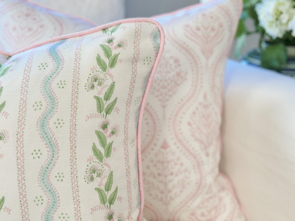 Danika Herrick Pink Monticello Floral Block Print Pillow Cover - Grandmillennial Decor