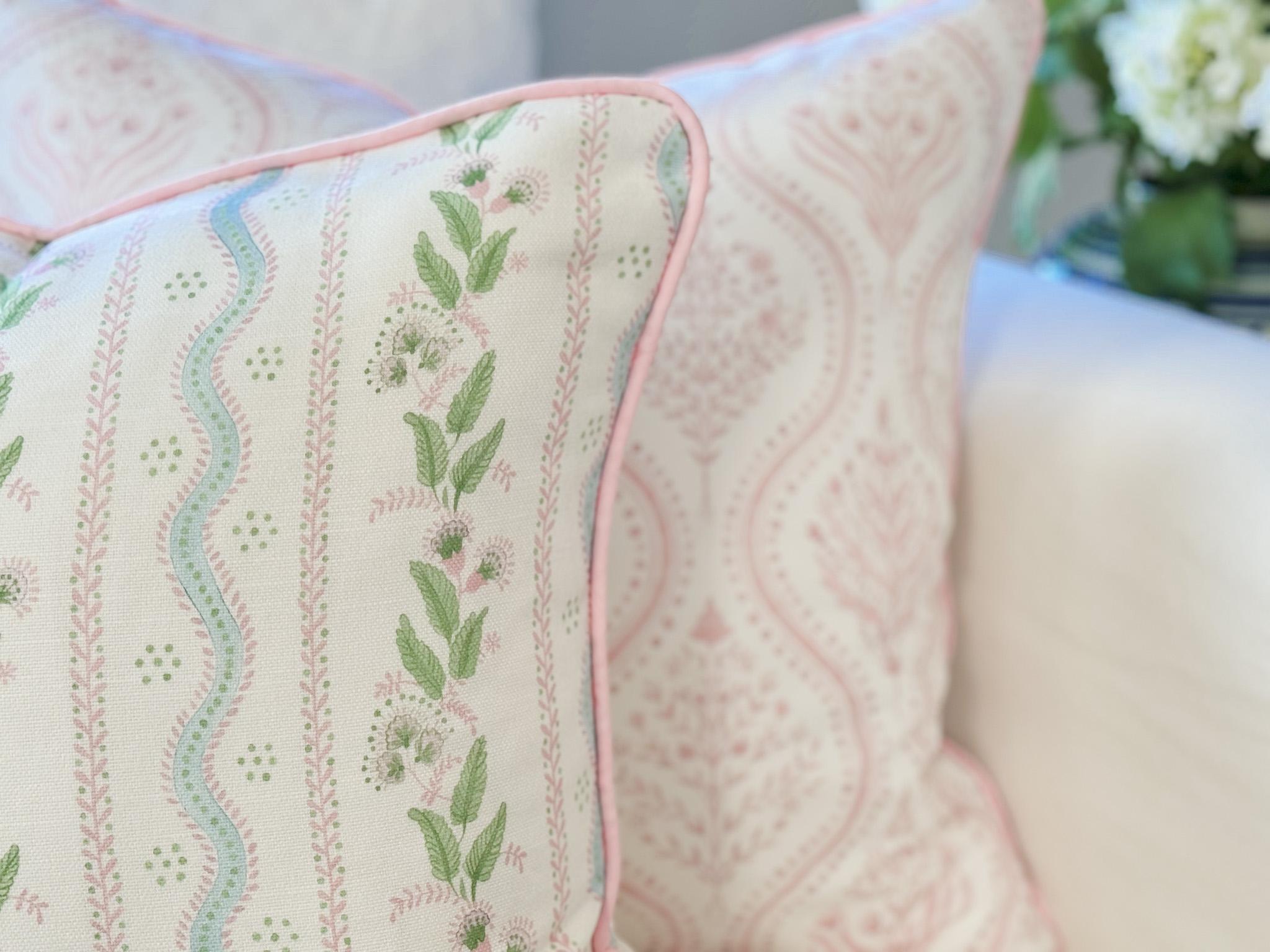 Danika Herrick Pink Monticello Floral Block Print Pillow Cover - Grandmillennial Decor