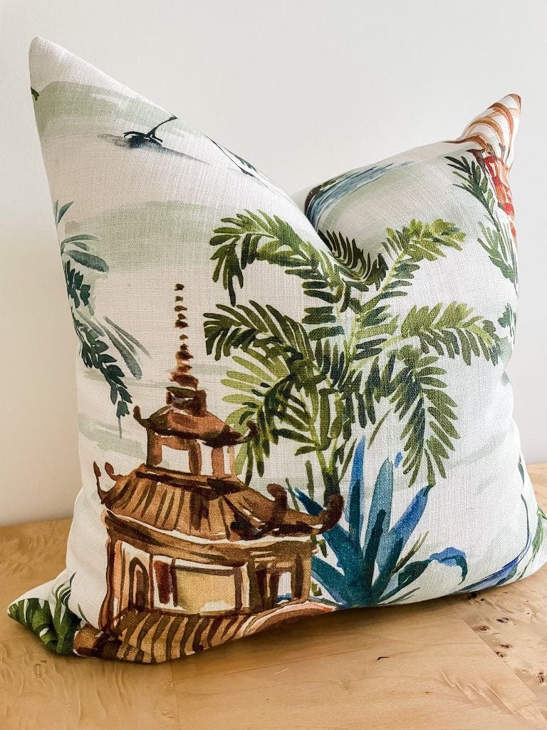 Emperor Palm Pagoda Pillow Cover - Chinoiserie Grandmillennial Decor
