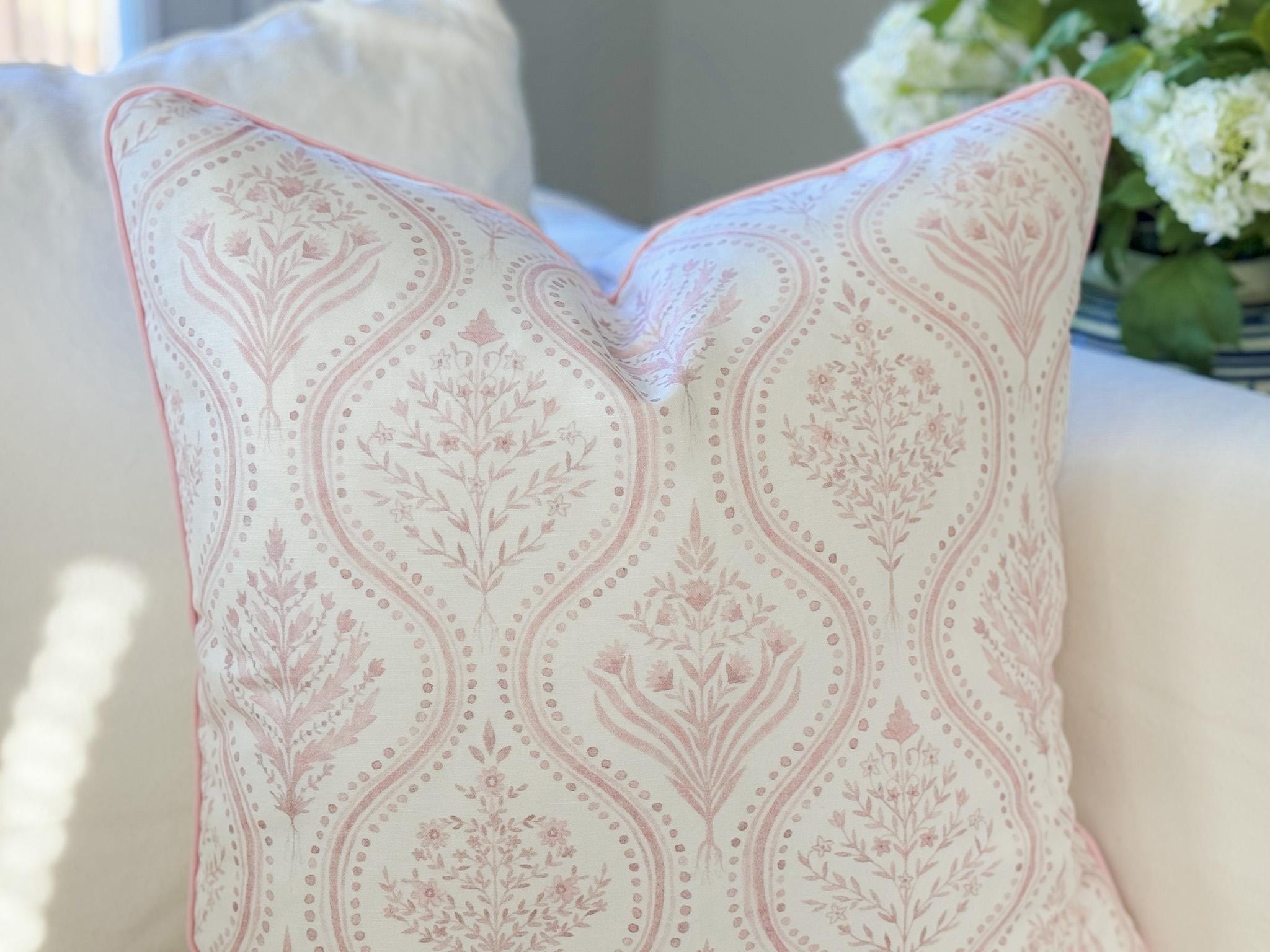 Danika Herrick Pink Monticello Floral Block Print Pillow Cover - Grandmillennial Decor