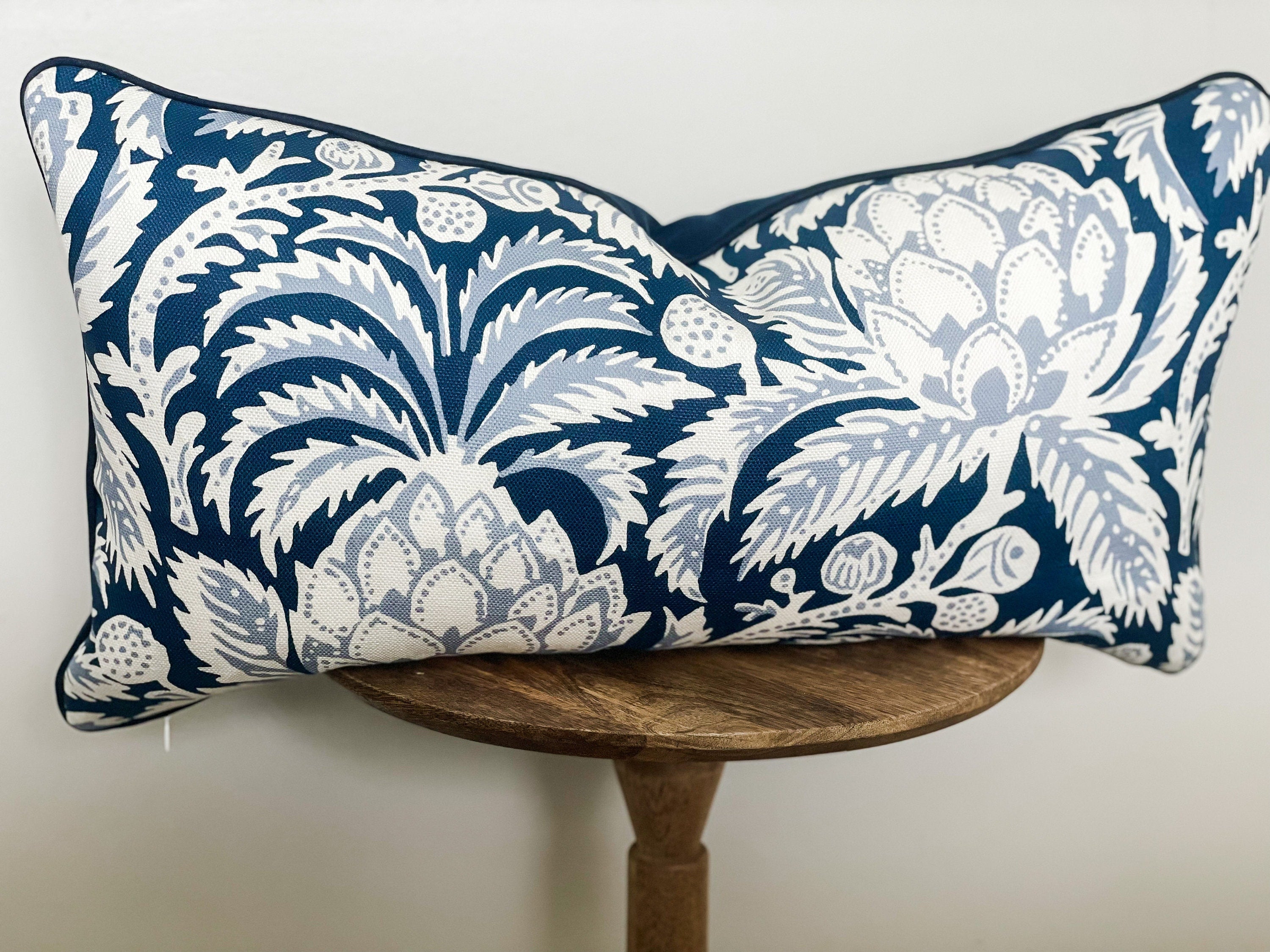 Serena and Lily Vintage Indigo Artichoke Floral Pillow Cover - Coastal Grandmillennial Decor