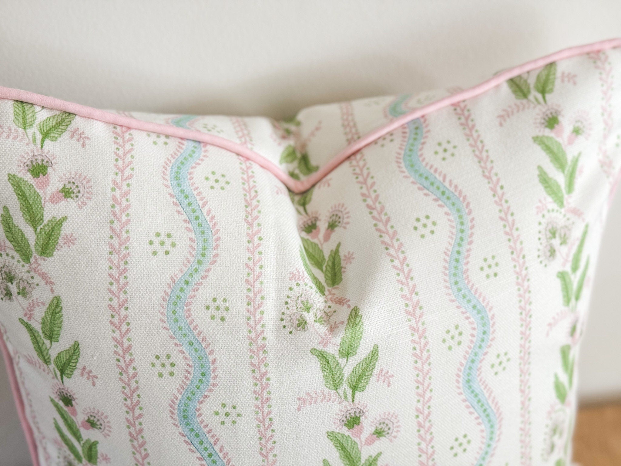 Danika Herrick Pink Vines Floral Pillow Cover in Performance Linen - Grandmillenial Decor
