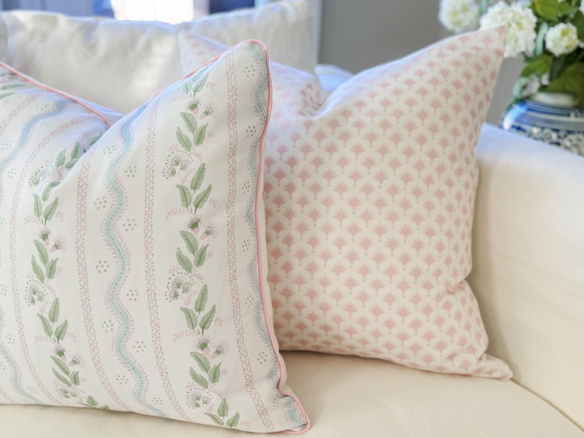 Danika Herrick Pink Vines Floral Pillow Cover in Linen Cotton Canvas - Grandmillenial Decor