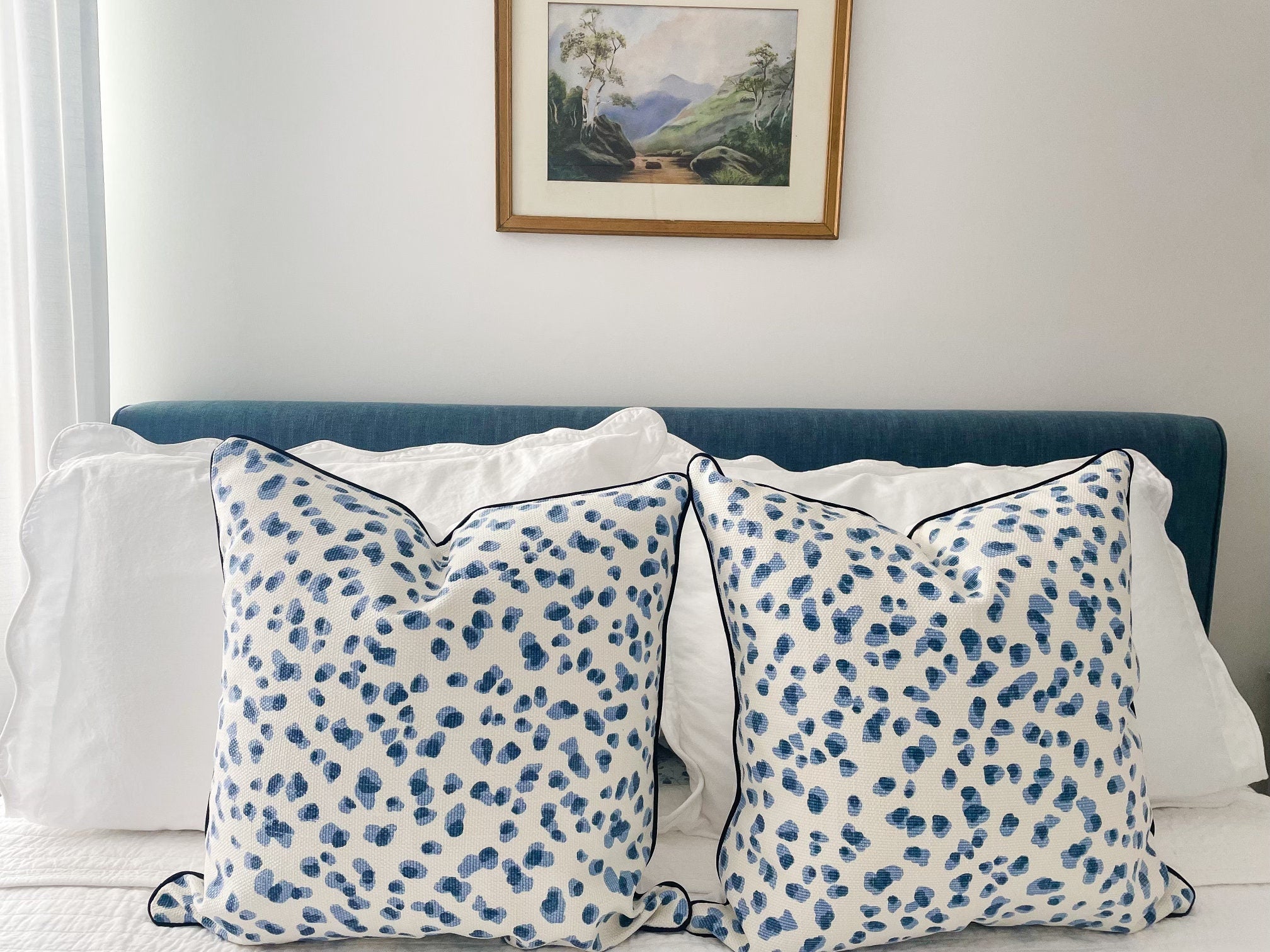 Ballard Mira Blue Leopard Print Pillow Cover - Grandmillennial Decor