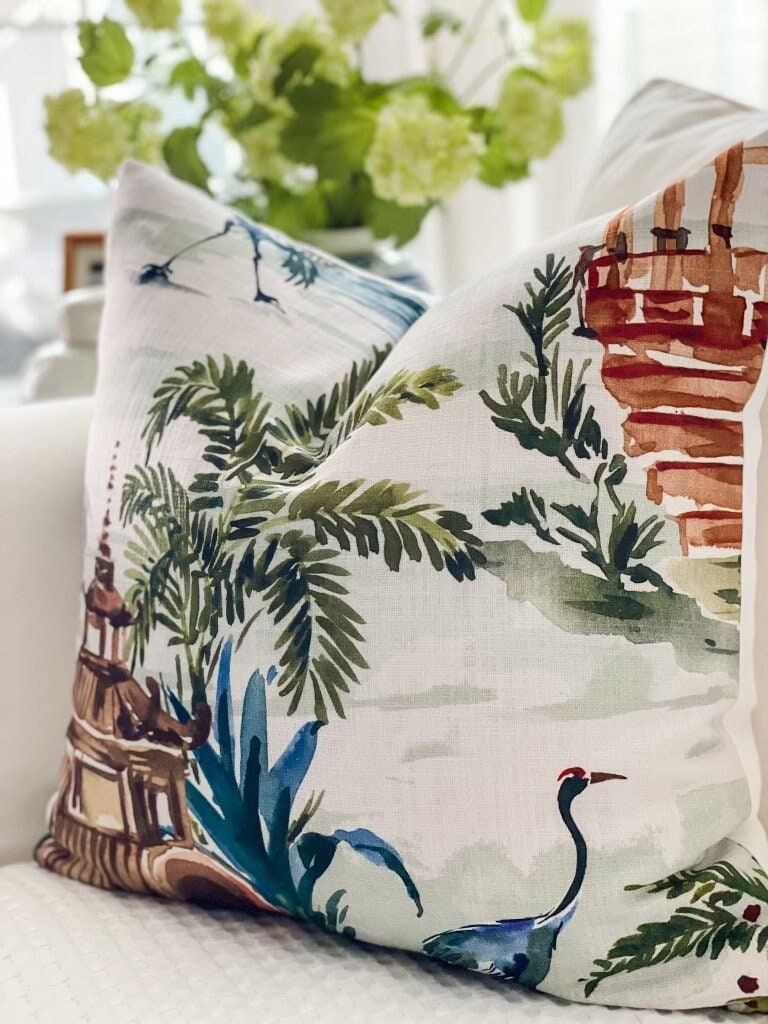 Emperor Palm Pagoda Pillow Cover - Chinoiserie Grandmillennial Decor