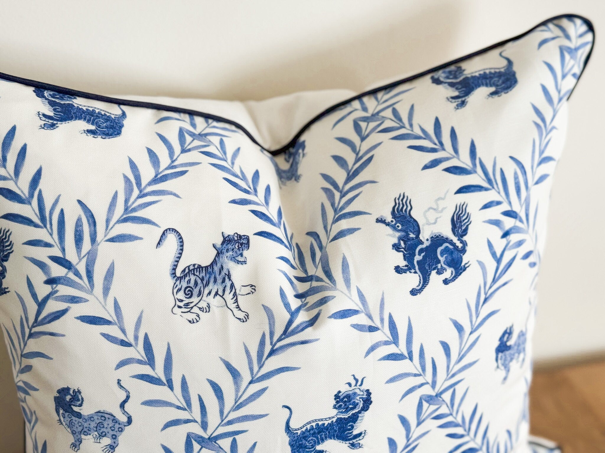 Danika Herrick Little Blue Beasties Pillow Cover - Chinoiserie Grandmillennial Decor
