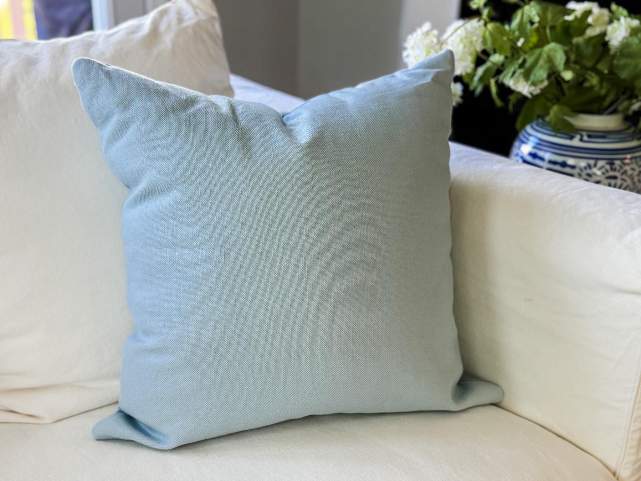 Light Blue Linen Pillow Cover - Coastal Grandmillennial Decor